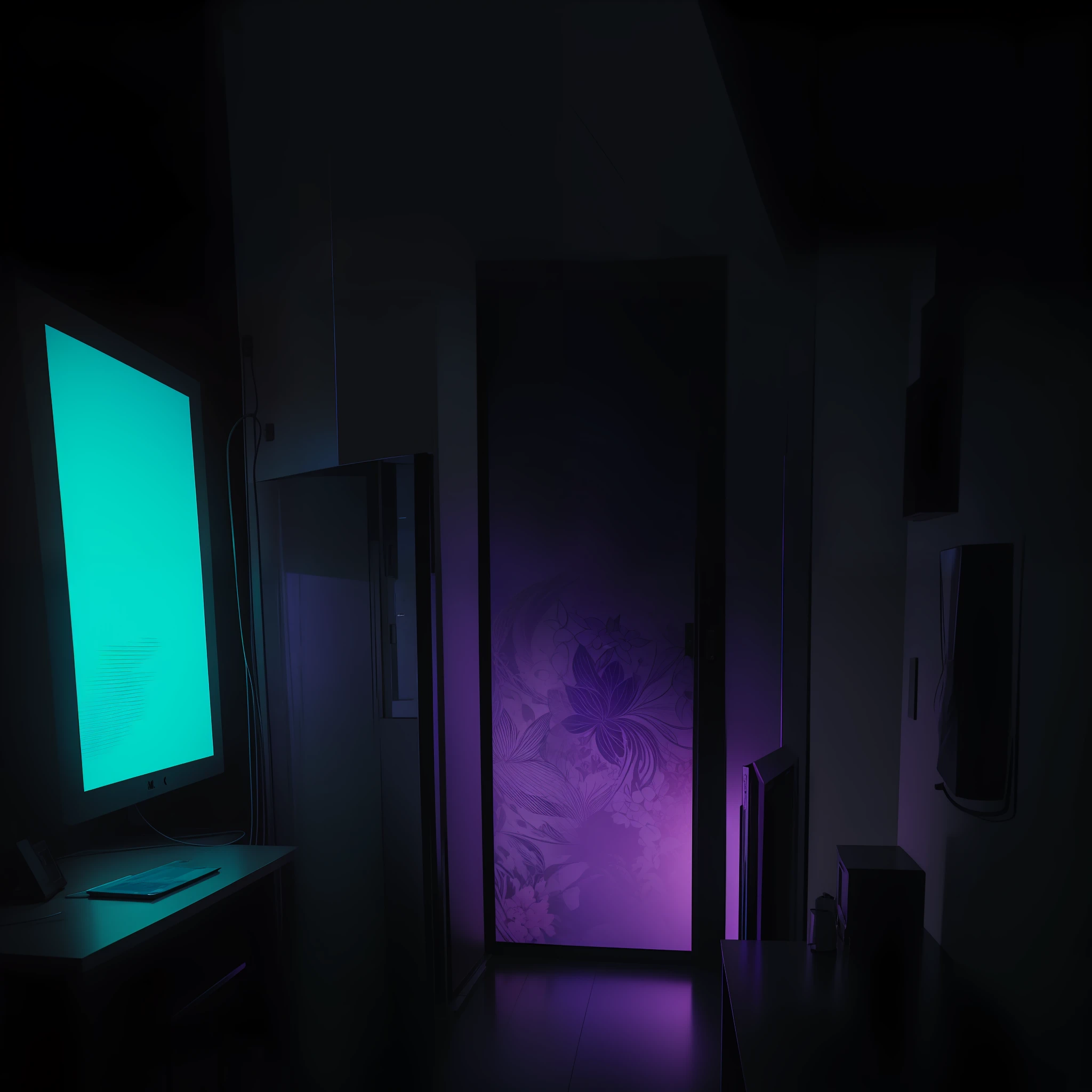 obra maestra hiperrealista lines de codigo en una pantalla transparente legible con color morado y azul neon