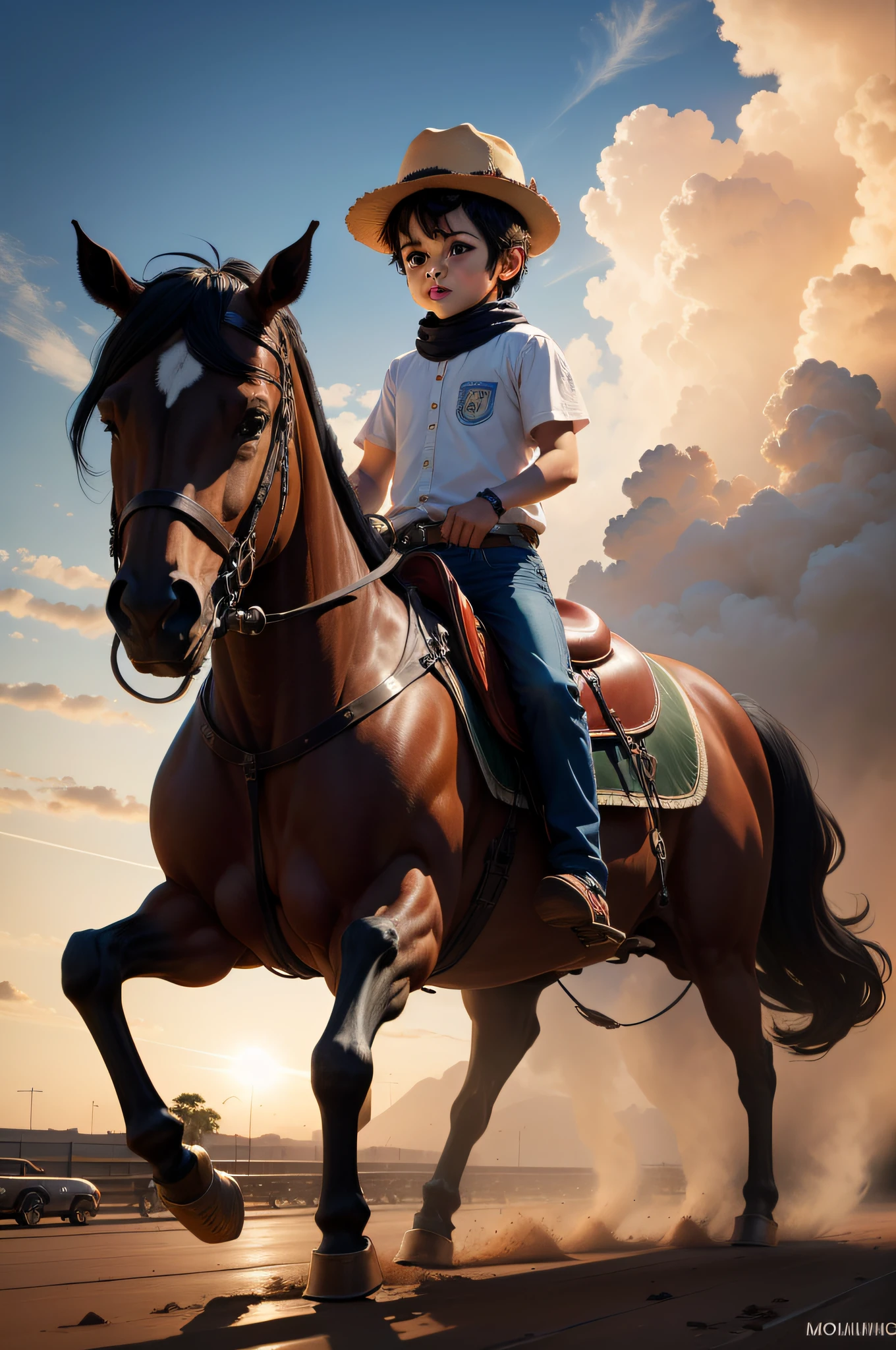 de 5 anos mado em um cavalo pequeno