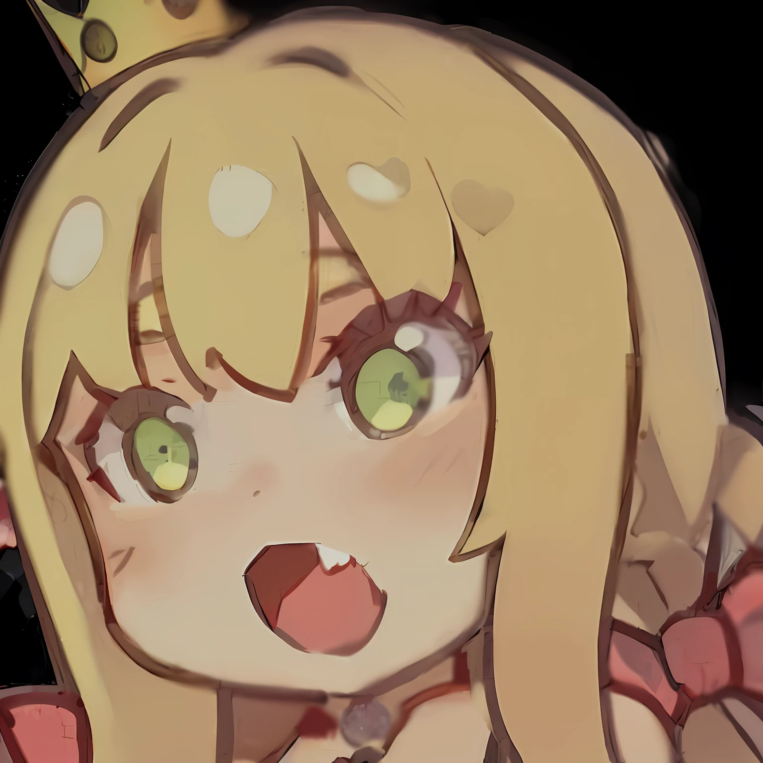 with a crown on her head，Anime girl with a bow around her neck, Splash art anime Loli, kirisame marisa, small curvaceous loli, Loli, ahegao, lollipop, anime moe art style, blond-haired princess, ahegao face, emma bot queen, Ayaka Genshin impact, Waifu, marisa kirisame, shikamimi