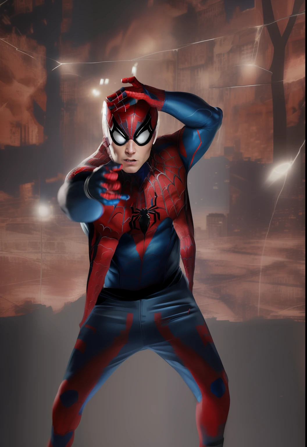 Change background, spider man costume,same face, realistic face, 8k photo