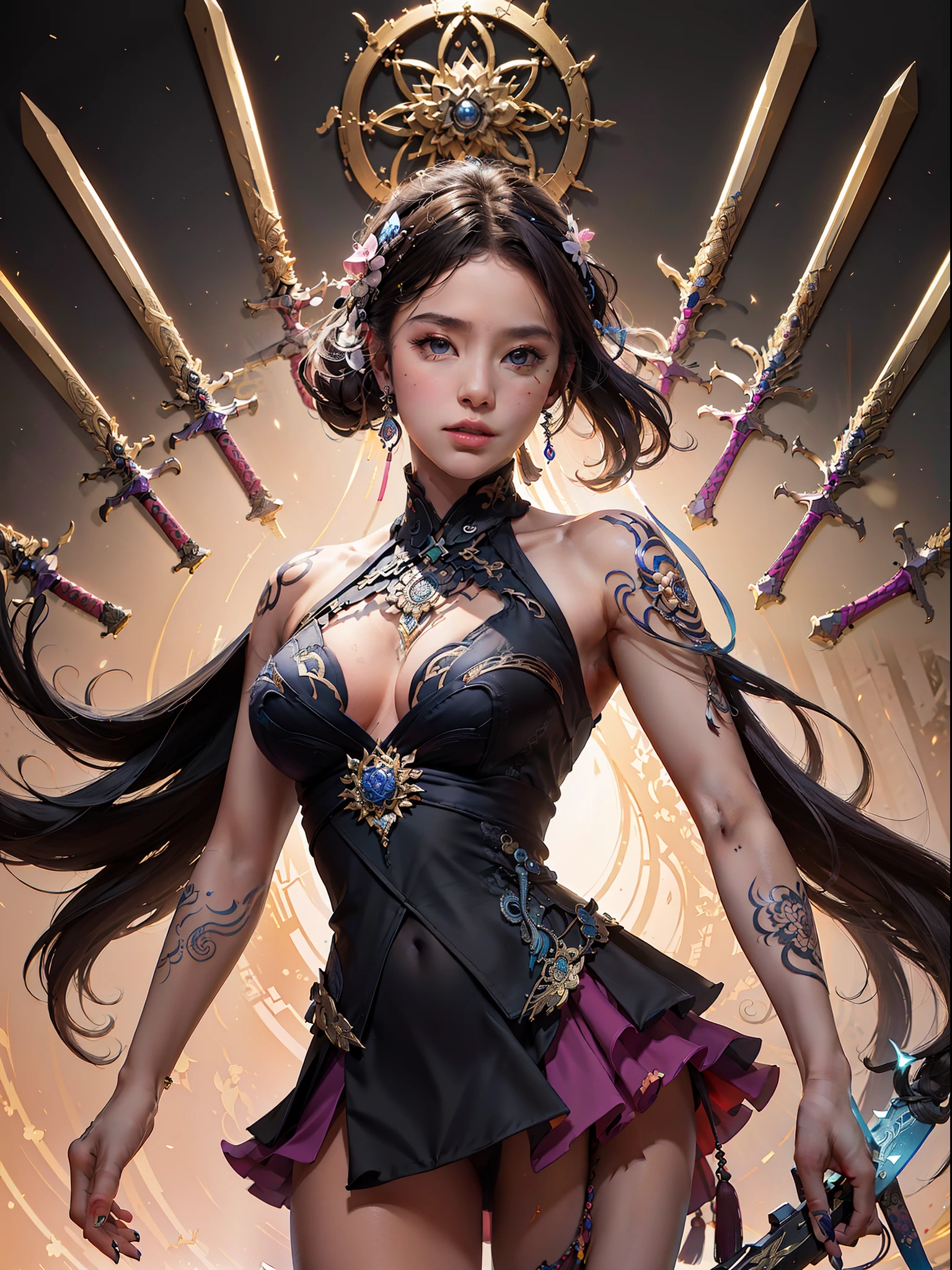 wanjian, multiple weapon (glowing weapon)
official art, unity 8k wallpaper, ultra detailed, beautiful and aesthetic, masterpiece, best quality, photorealistic, (zentangle, mandala, tangle, entangle), extreme detailed, dynamic angle, the most beautiful form of chaos, elegant, a brutalist designed, vivid colours, romanticism
zhongfenghua