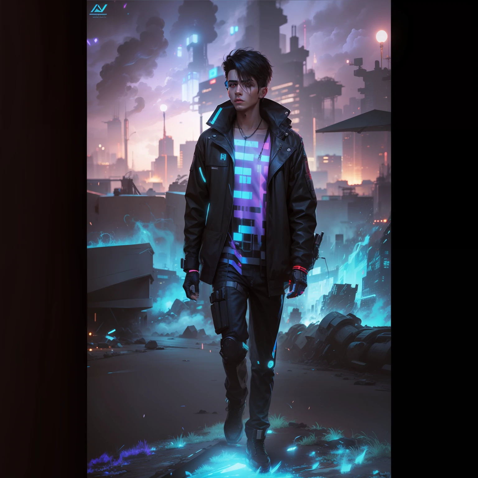Change background cyberpunk handsome boy realistic face 8k ultra realistic