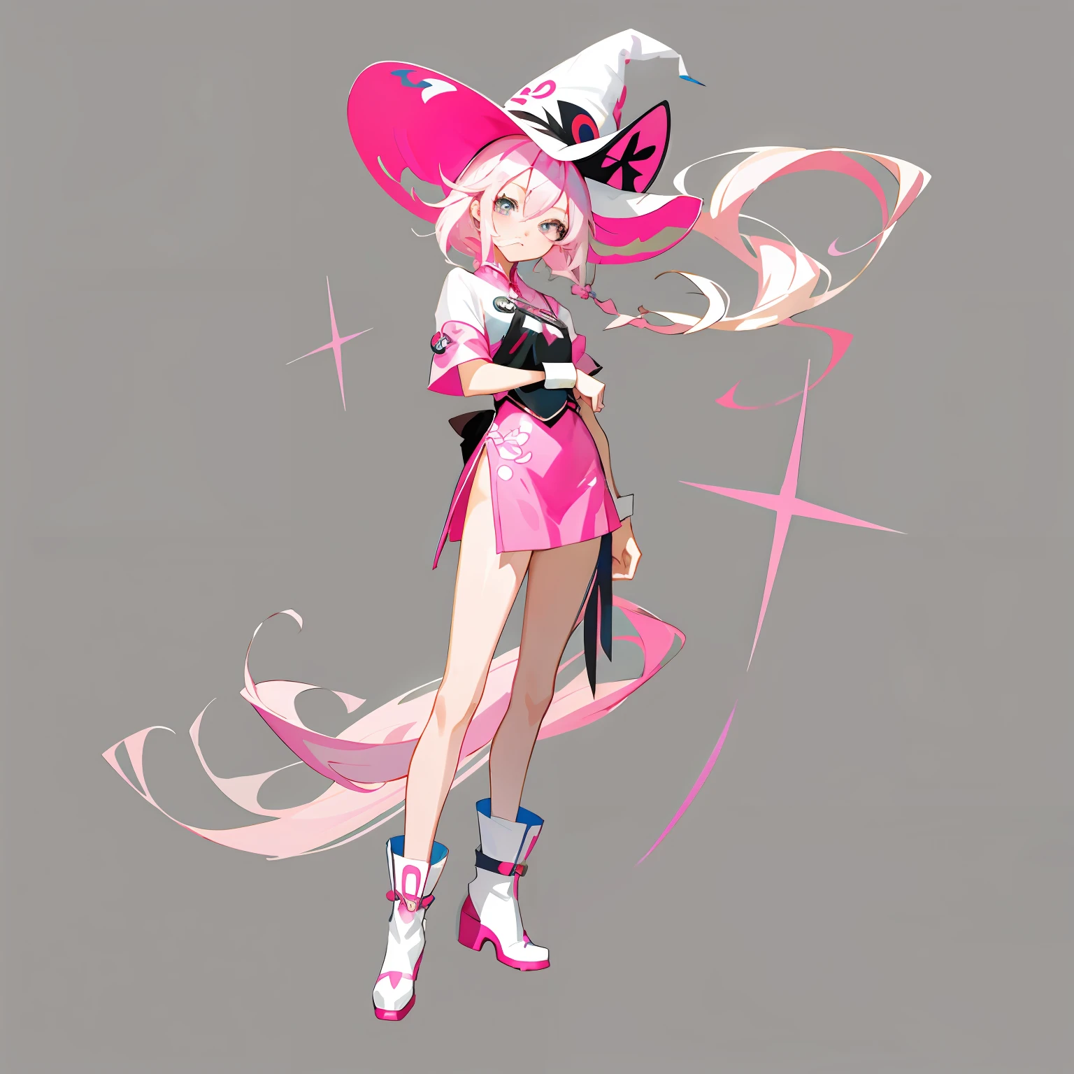 Anime girl with pink hair and white hat and cheongsam, full body concept, Guviz, made with anime painter studio, lineless, Digital art on Pixiv, astral witch clothes, , drawn in anime painter studio, Guweiz in Pixiv ArtStation, Guviz-style artwork, [ Character design ]