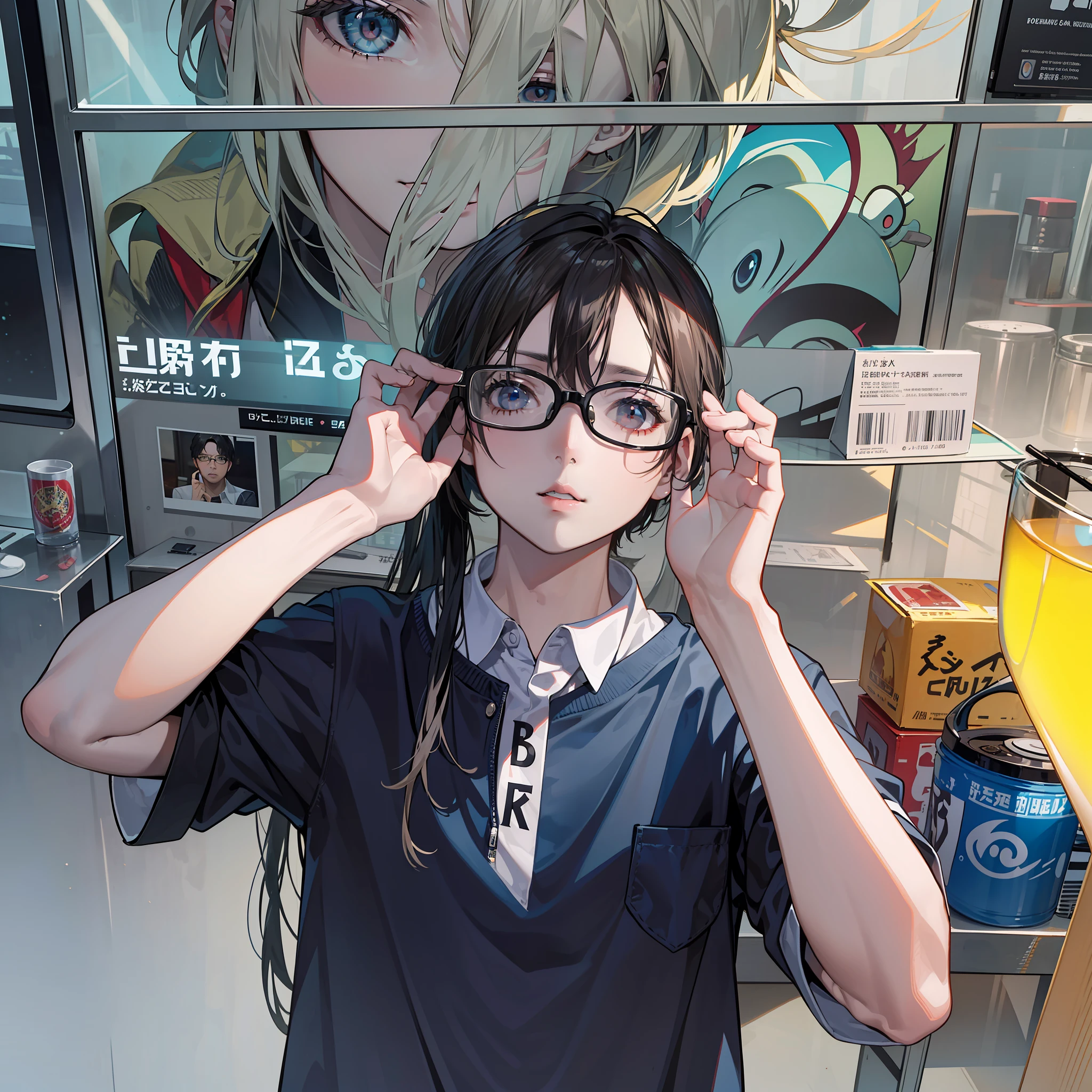 facing at camera，It's imaginative，First love，dark circles，Kidney deficiency，wears glasses，weak