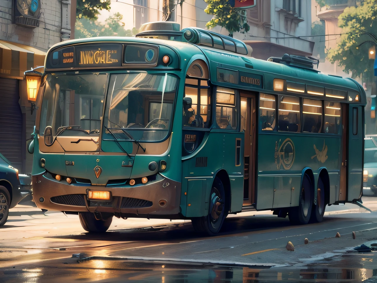 futuristic bus, brancos de fundo, Corpo Steampunk, detalhes intrincados, Magnificent, cinemactic, high resolution, 4k,