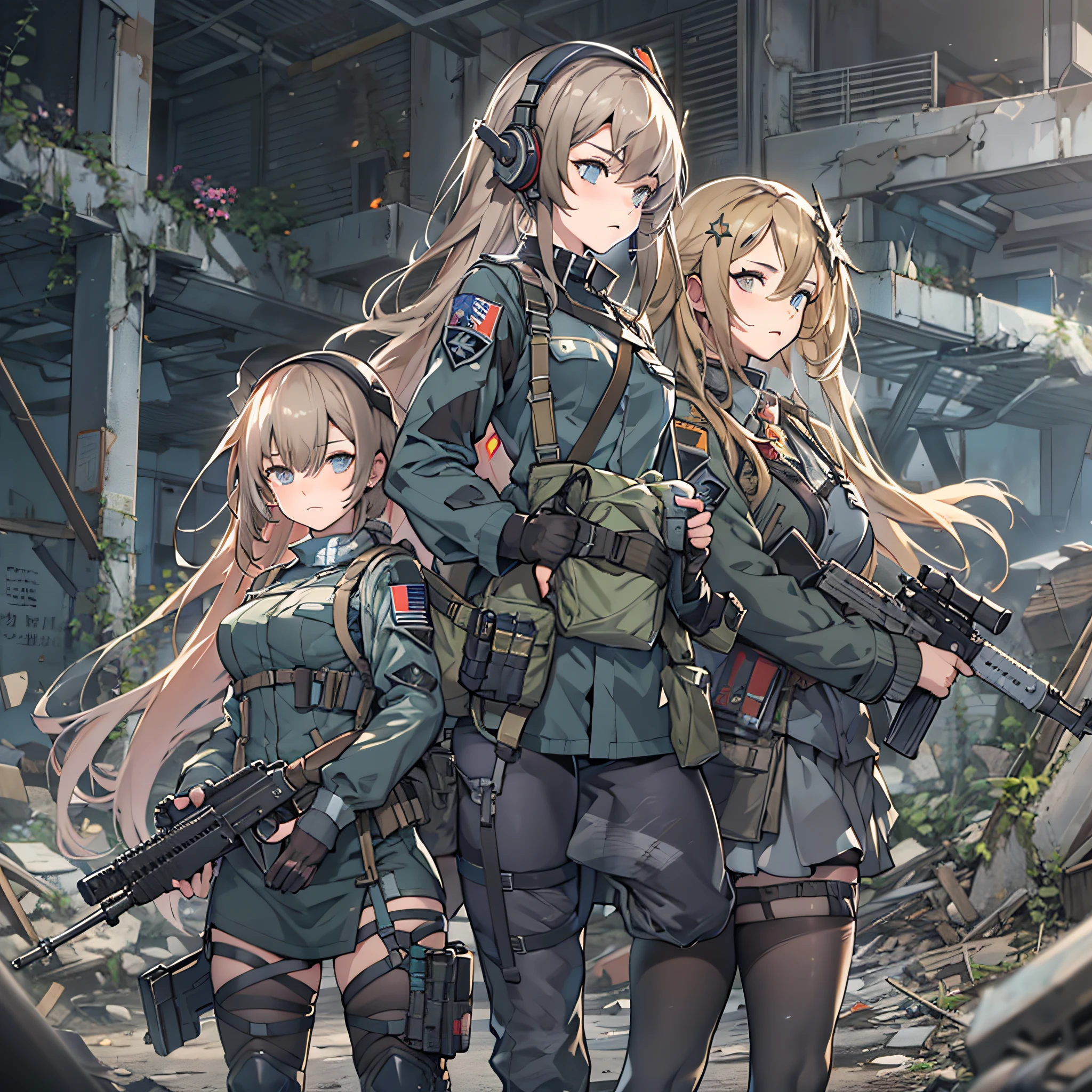 of anime standing in ruins3Man girl, girls frontline style, from girls frontline, Fine details. girls' frontline, girls' frontline, girls frontline cg, infantry girl, Women's Last Tour, soldier girl, M4 Sopmod II Girls Frontline, anime maid ss military, girls frontline universe, Mechanized soldier girl, Majora、lieutenant colonel、Girls Moon、Start of battle!