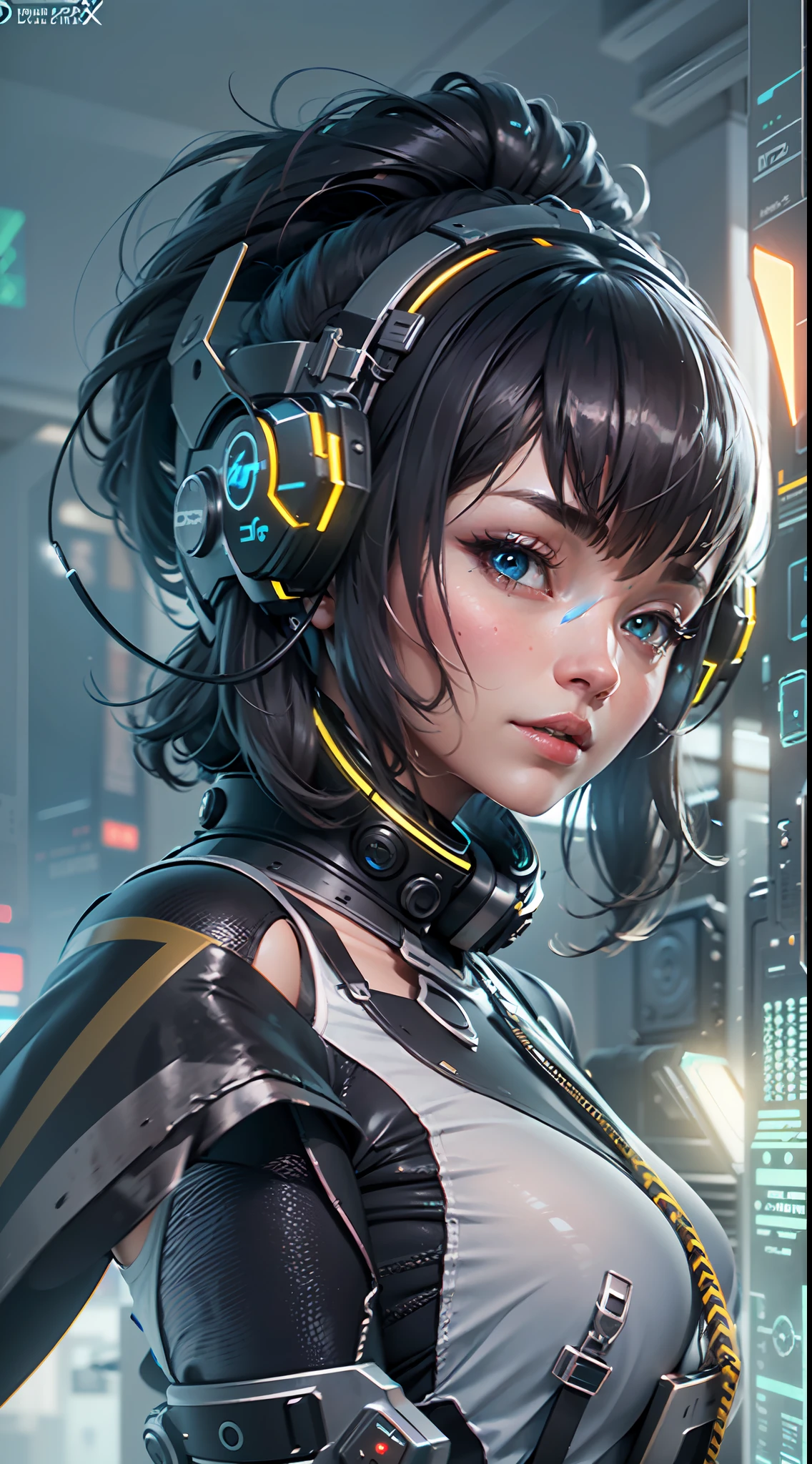 ((Best quality)), ((masterpiece)), (highly detailed:1.3), 3D,rfktr_technotrex, beautiful cyberpunk woman with voluminous hair,(wearing head-mounted display that is chunky and hi-tech:1.2),hacking a computer terminal, computer servers, LCD screens, fiber optic cables, corporate logos (High Dynamic Range),Ray Tracing, NVIDIA RTX, Super-Resolution,Unreal 5,Subsurface scattering Texturing, Post-processing, Anisotropic Filtering,Depth-of-field,Maximum clarity and sharpness,Multi-layered textures, Albedo and Specular maps, Surface shading, Accurate simulation of light-material interaction, Perfect proportions, Octane Render,Two-tone lighting, Low ISO, White balance, Rule of Thirds, Wide aperature,8K RAW, Efficient Sub-Pixel,sub-pixel convolution, luminescent particles, light scattering, Tyndall effect