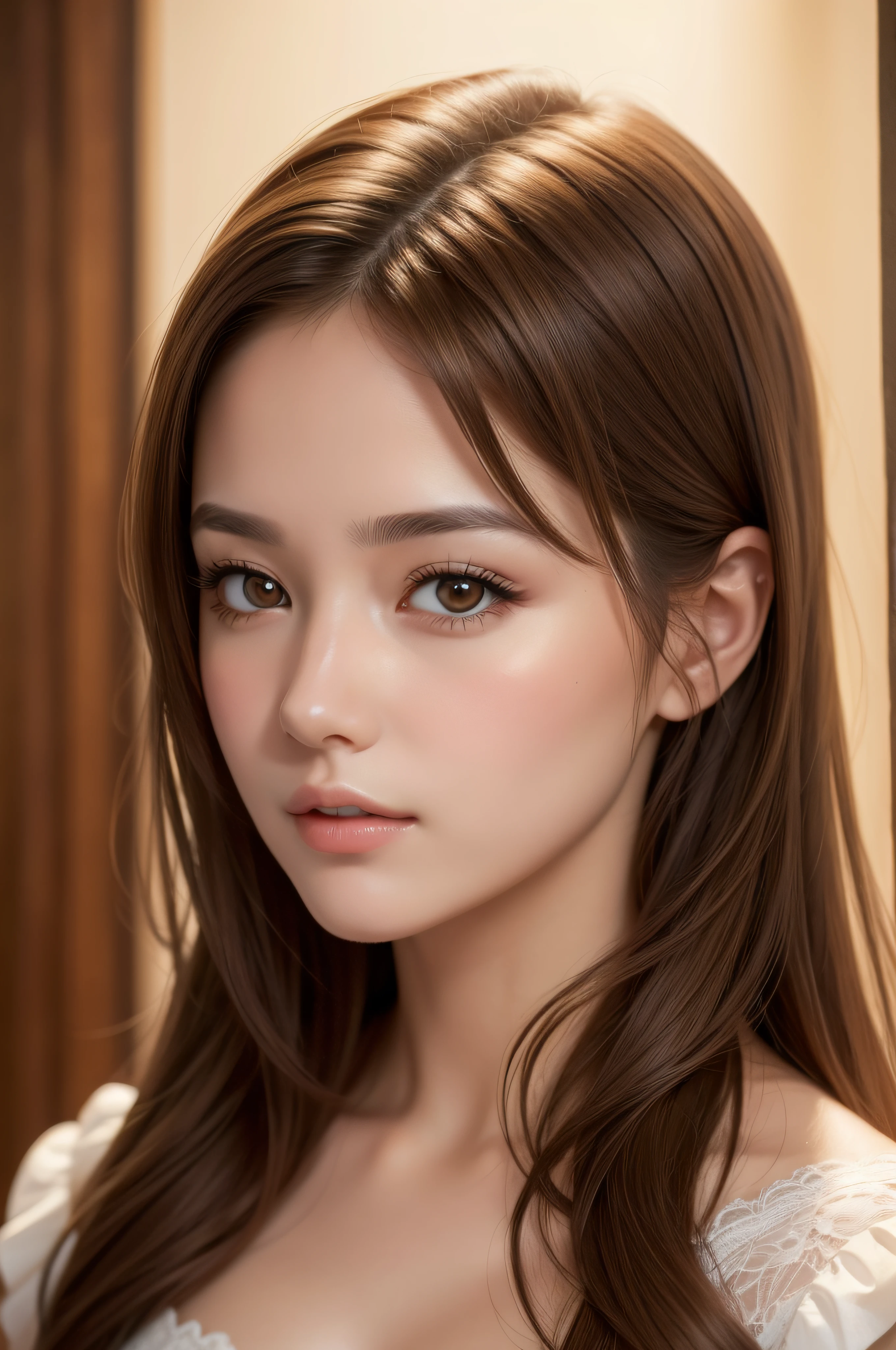best quality, masterpiece, (realistic:1.2), 1 girl, brown hair, brown eyes, Front, detailed face, beautiful eyes, wear golden amor,