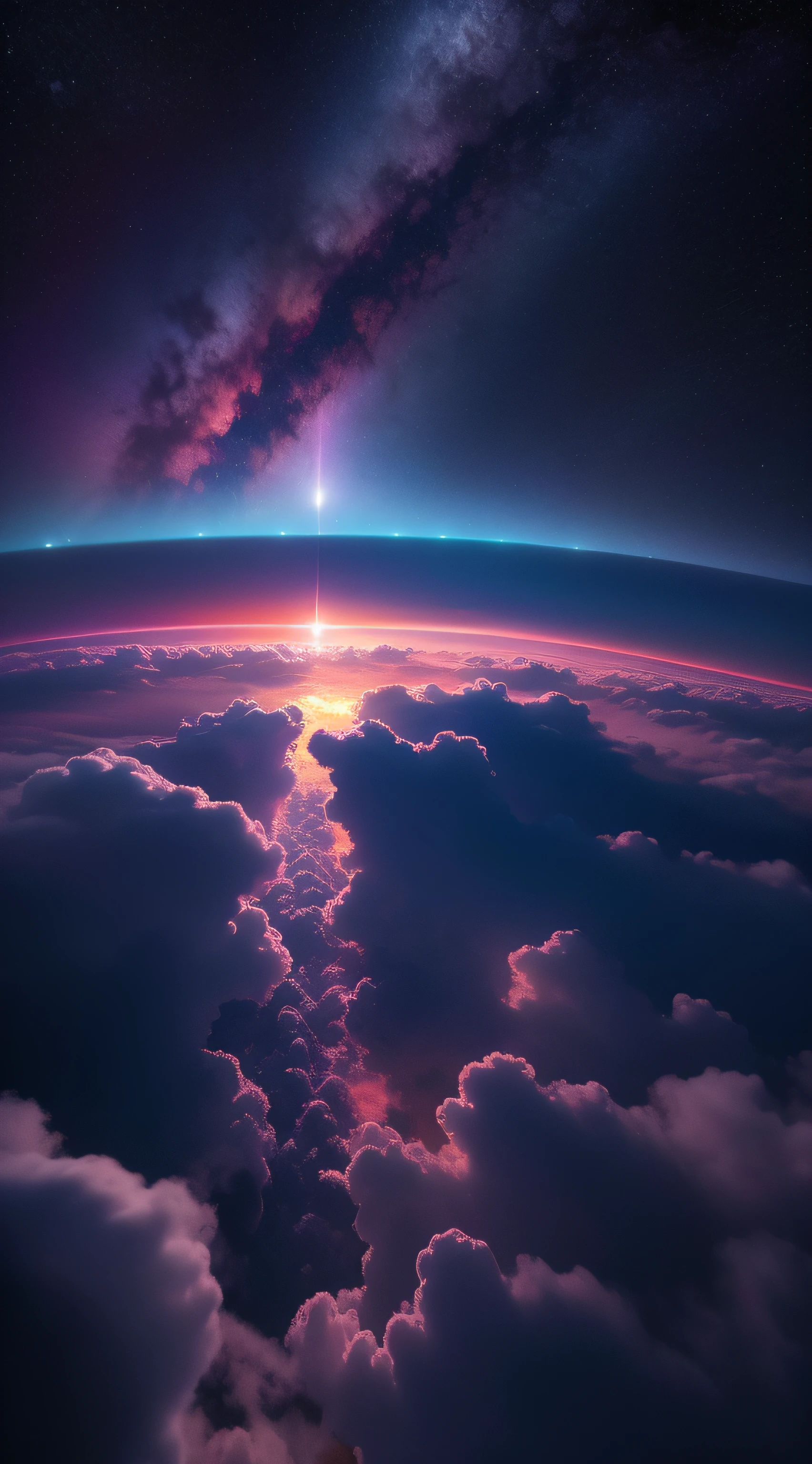 a close up of a cell phone with a sky background, a picture by Fan Qi, trending on pixiv, tachisme, Detailed scenery —width 672, Magical cloudy background, beautiful weather, with backdrop of god rays, 8k --height 768, The lens flare photo is real, stunning screensaver, your name movie style