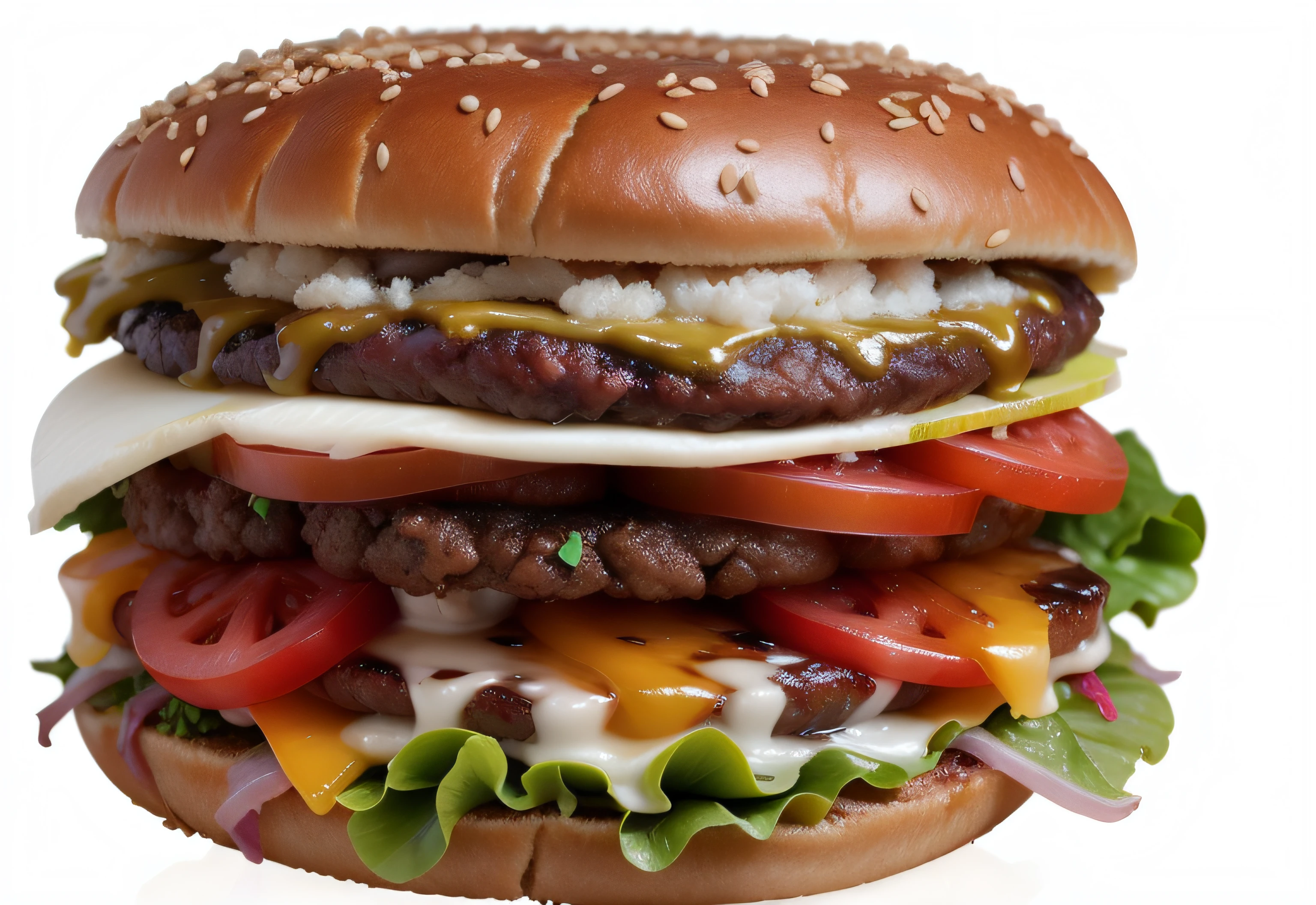 nesta imagem o sanduiche tem 3 hamburgueres de carne, recrie esta imagem com apenas dois hamburgueres de carne