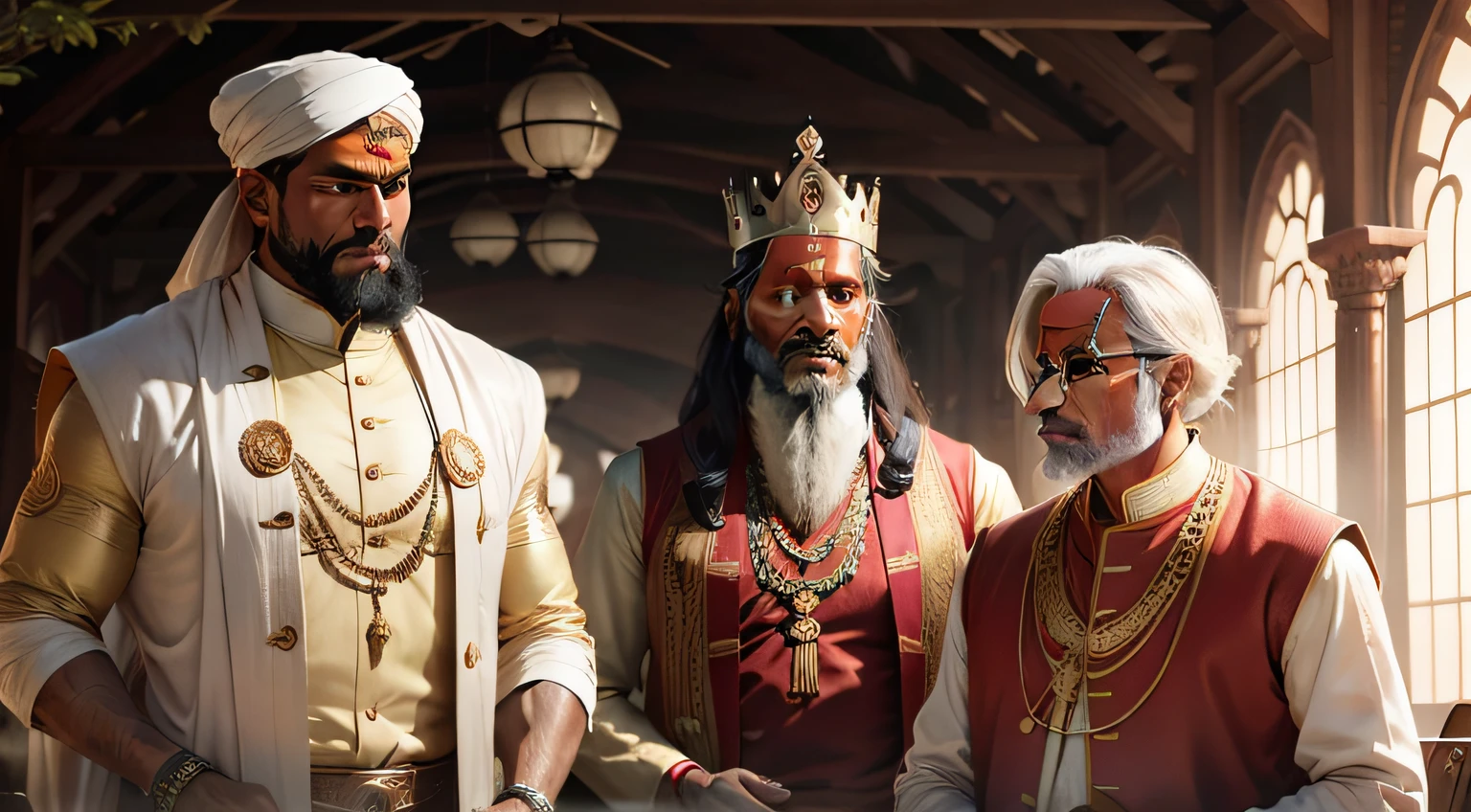 imagine a Brahmin next to a king, each with their specific costumes