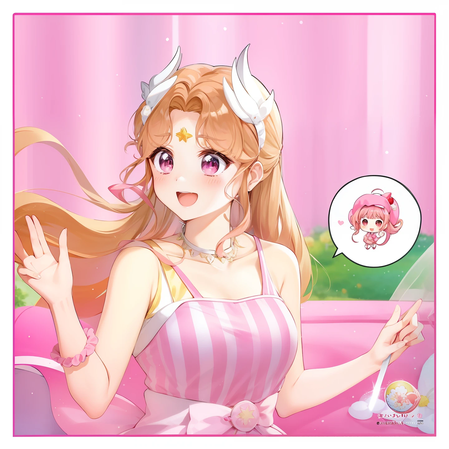 Anime girl with pink dress and pink hat holding a knife, Yami Kawaii, fanart de alta qualidade, Marin Kitagawa Fanart, Loli, meu vestido queridinho anime, fanart oficial, princesa anime, inspirado em Hiromu Arakawa, a human-like juicy peach, ig studios estilo anime, 🐿🍸🍋, Sakura Kinomoto, Arte Oficial, deusa anime