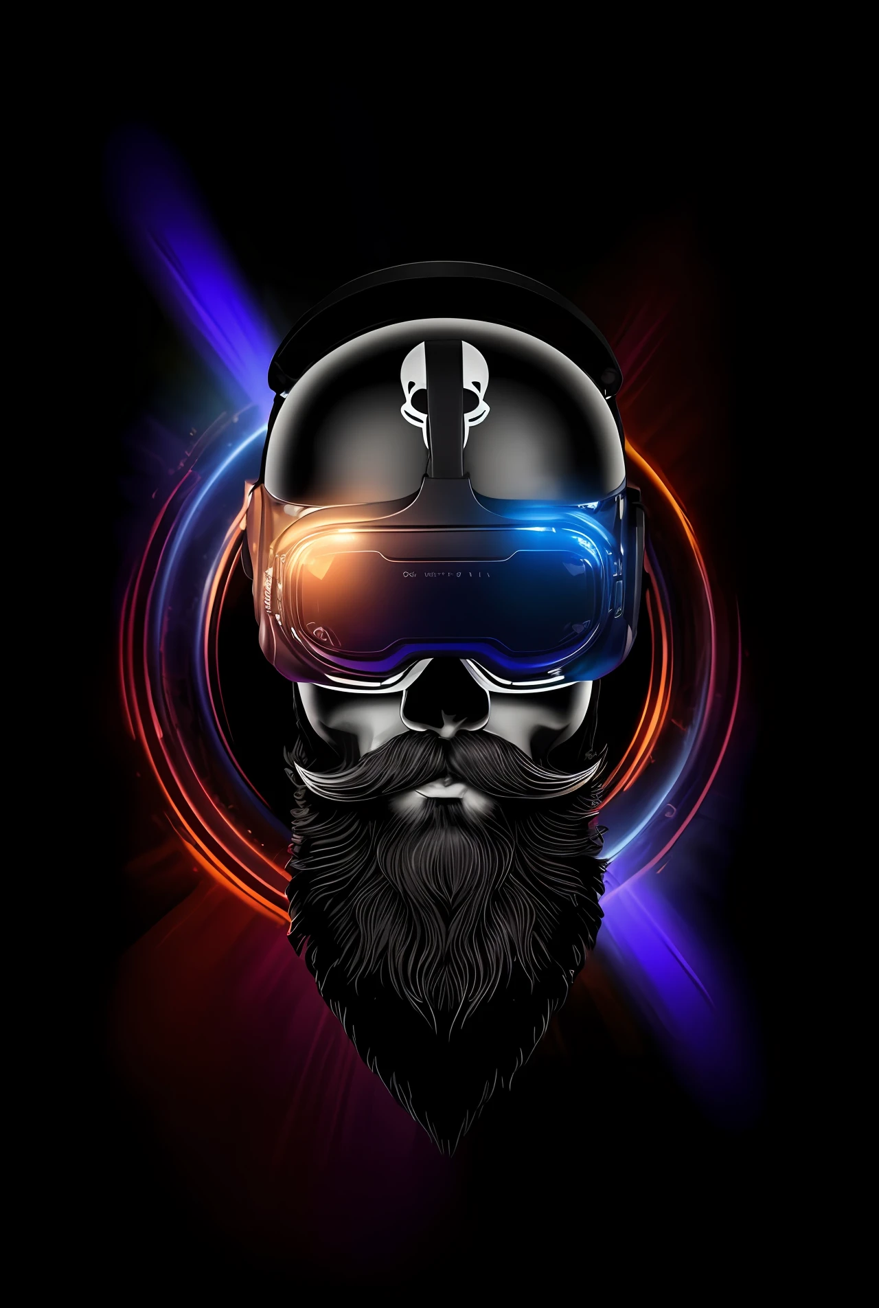um close up arefed de uma caveira com bigode e barba estilo punk, wearing a helmet and virtual reality goggles, olhos brilhantes no capacete, capacete estilizado de realidade virtual, capacete de realidade virutual, vetor behance hd jesper ejsing, arte de fundo, papel de parede do telefone hd, amazing splashscreen artwork, style hybrid mix of beeple, HQ 4K papel de parede do telefone, capacete de viseira leds, intrincado capacete de alta tecnologia, Arte digital escura, mas detalhada