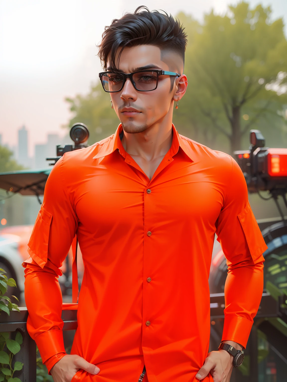 Change the background cyberpunk handsome boy and change the dress