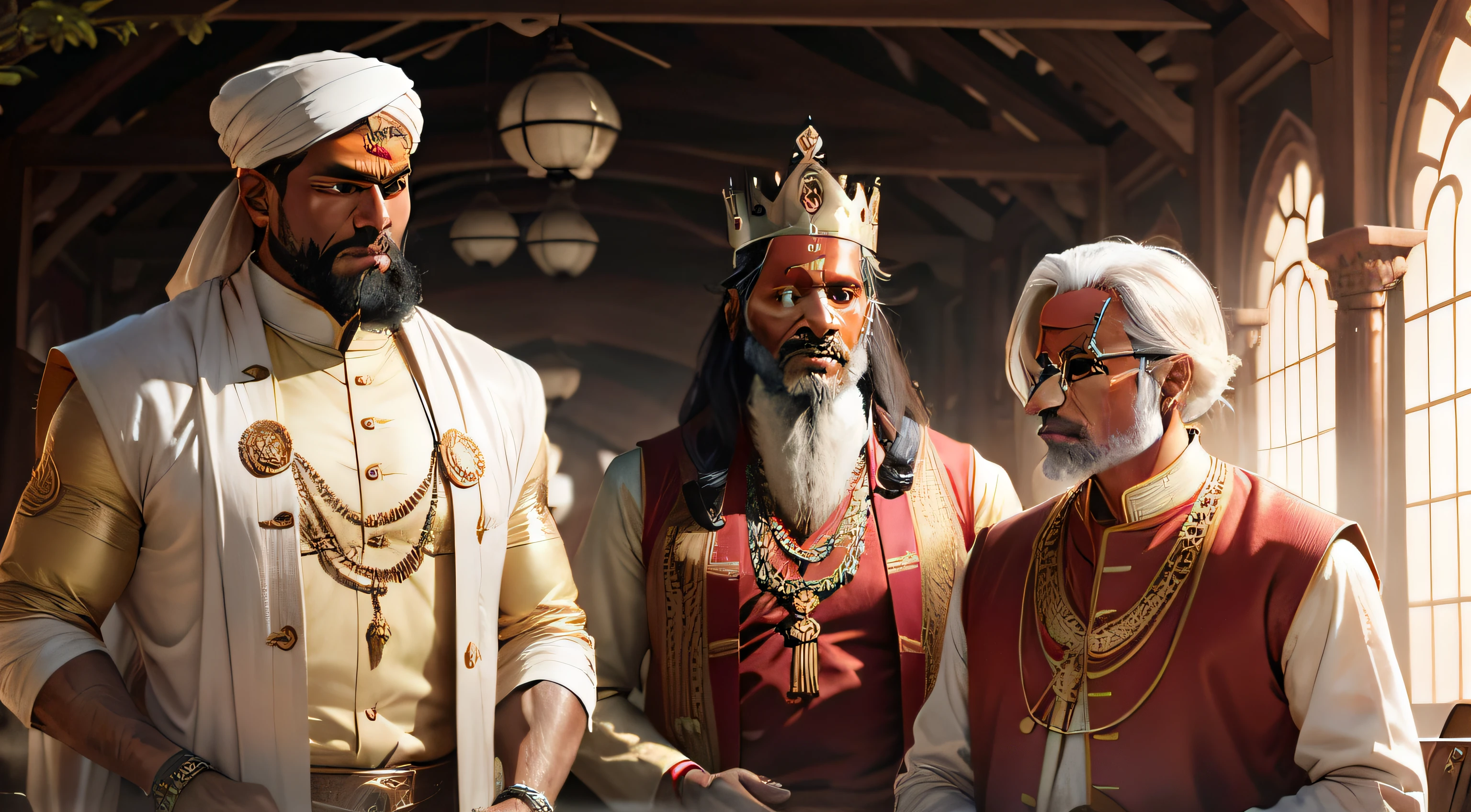 imagine a Brahmin next to a king, each with their specific costumes