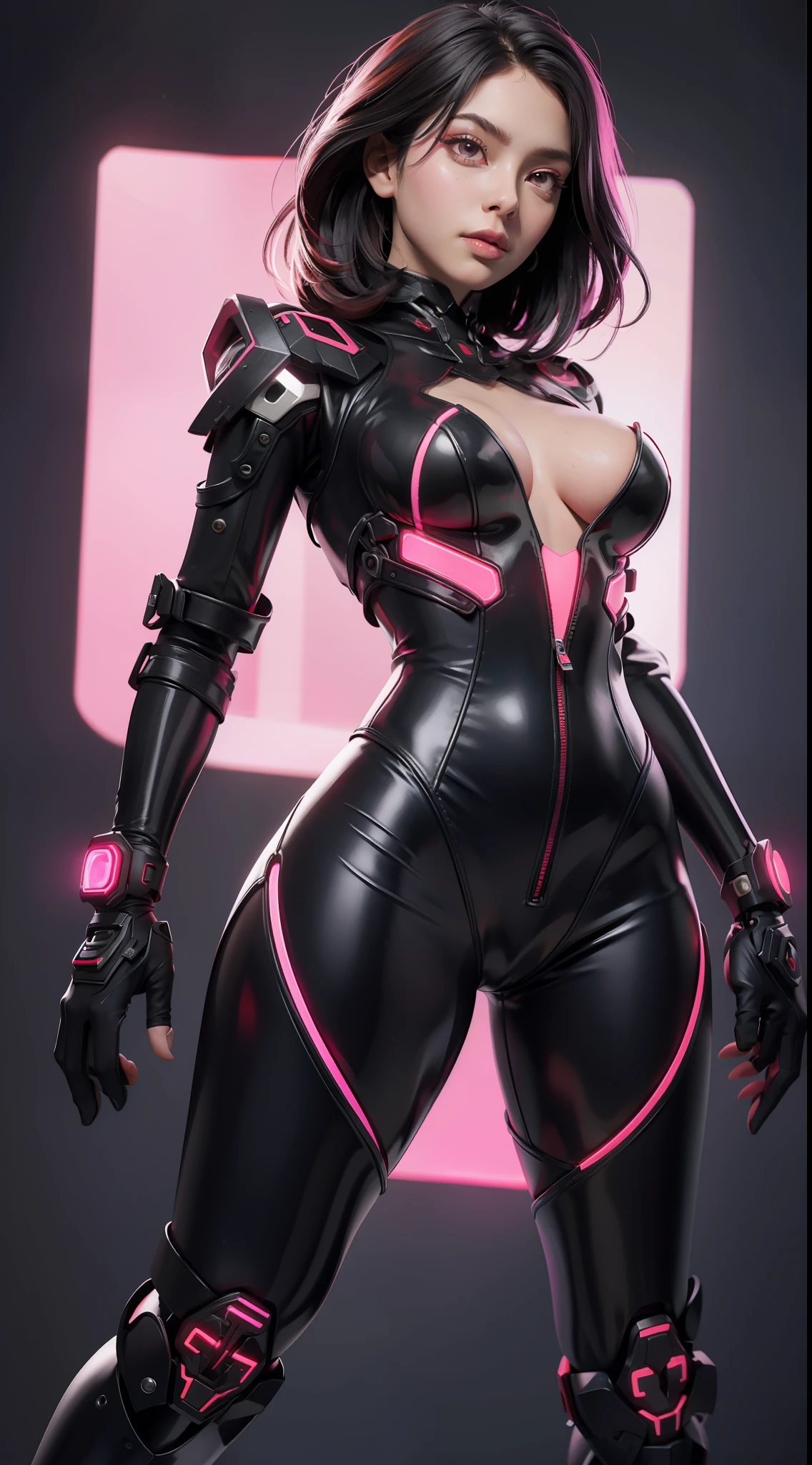 solo, super fine photo, portrait Unreal Engine 5 8K UHD of a couple, red and black color scheme tight cybernetic latex catsuit, 25 years old Indian girl, beautiful face, cybernetic glove, futuristic design, magenta neon lights details, beautiful make up, luxurious, best quality, masterpiece, official art, unified 8k wallpaper, super detailed, sharp focus, dynamic pose, beautiful body, high res, full body photo