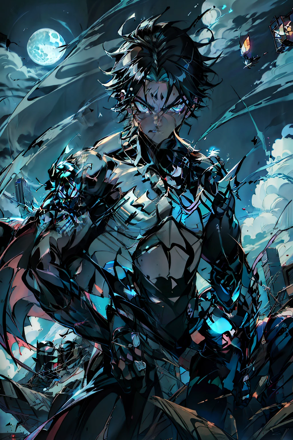 《the original god》Arataki Kazuto , male people， chest muscle， Sexy , Venom symbiote for your body, Black mucus of the body , into venom, venomize，Black bodysuit，（Cloak），Red cape，Abs，（Adult male）（（Venom possession，venom symbiote）），over-Tortoise Man，Battle damage，((Masterpiece)), ((Best quality)), Ultra detailed,((illustration)), Dynamic Angle, Detailed light, (Delicate eyes), Floating, 1boy, Male focus, Head, Clothing, Yellow eyes, necklace, tattoo, (Forehead:0.8), (ahoge:0.8), jewelry, brunette color hair,apathy，Ray， chest muscle， Sexy , Venom symbiote for your body, Black mucus of the body , （into venom）, Venom，frontage，Bust photo，White tight-fitting top，spiderman outfit，style of anime4 K， 4K anime wallpaper， Badass anime 8 K， 4 k comic wallpaper， young anime man， Anime boys， Anime wallpapers 4 k， Anime wallpaper 4K， High quality anime art style， Anime moe art style， Anime art wallpaper 8 K， Anime art wallpaper 4 K， RGB lighting，