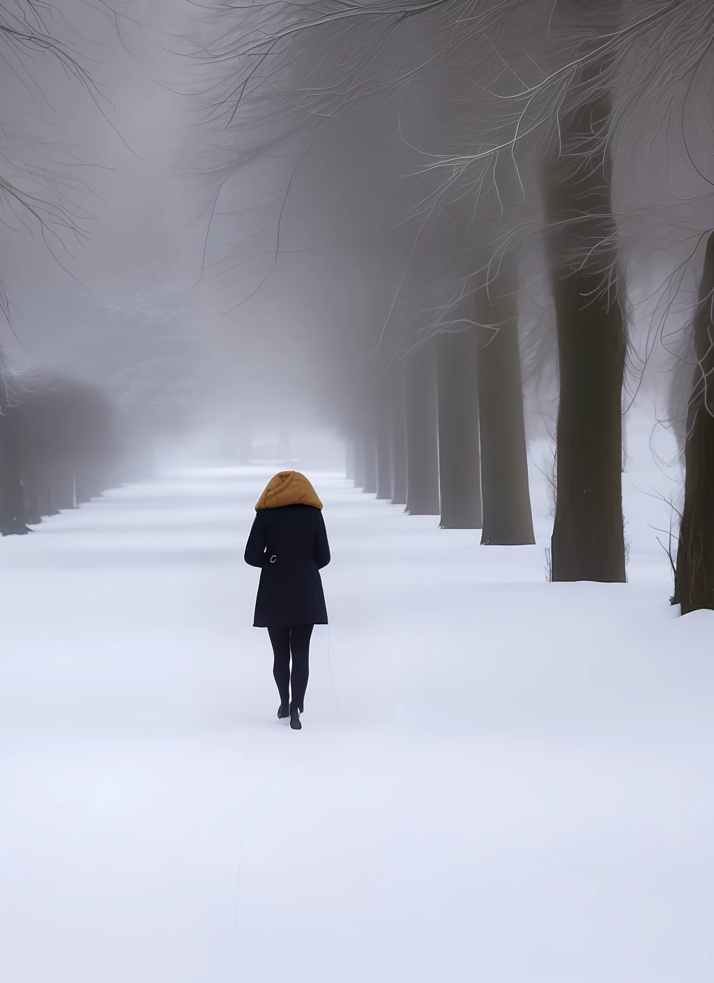 A woman walks in the snow while wearing winter tights real photo