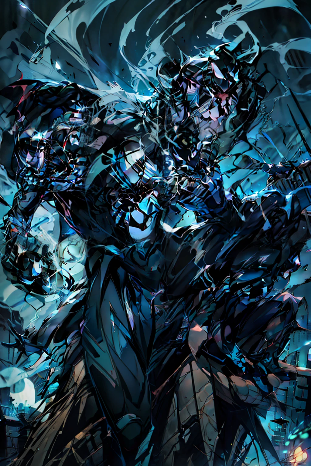 《the original god》Arataki Kazuto , male people， chest muscle， Sexy , Venom symbiote for your body, Black mucus of the body , into venom, venomize，Black bodysuit，（Cloak），Red cape，Abs，（Adult male）（（Venom possession，venom symbiote）），over-Tortoise Man，Battle damage，((Masterpiece)), ((Best quality)), Ultra detailed,((illustration)), Dynamic Angle, Detailed light, (Delicate eyes), Floating, 1boy, Male focus, Head, Clothing, Yellow eyes, necklace, tattoo, (Forehead:0.8), (ahoge:0.8), jewelry, brunette color hair,apathy，Ray， chest muscle， Sexy , Venom symbiote for your body, Black mucus of the body , （into venom）, Venom，frontage，Bust photo，White tight-fitting top，spiderman outfit，style of anime4 K， 4K anime wallpaper， Badass anime 8 K， 4 k comic wallpaper， young anime man， Anime boys， Anime wallpapers 4 k， Anime wallpaper 4K， High quality anime art style， Anime moe art style， Anime art wallpaper 8 K， Anime art wallpaper 4 K， RGB lighting，