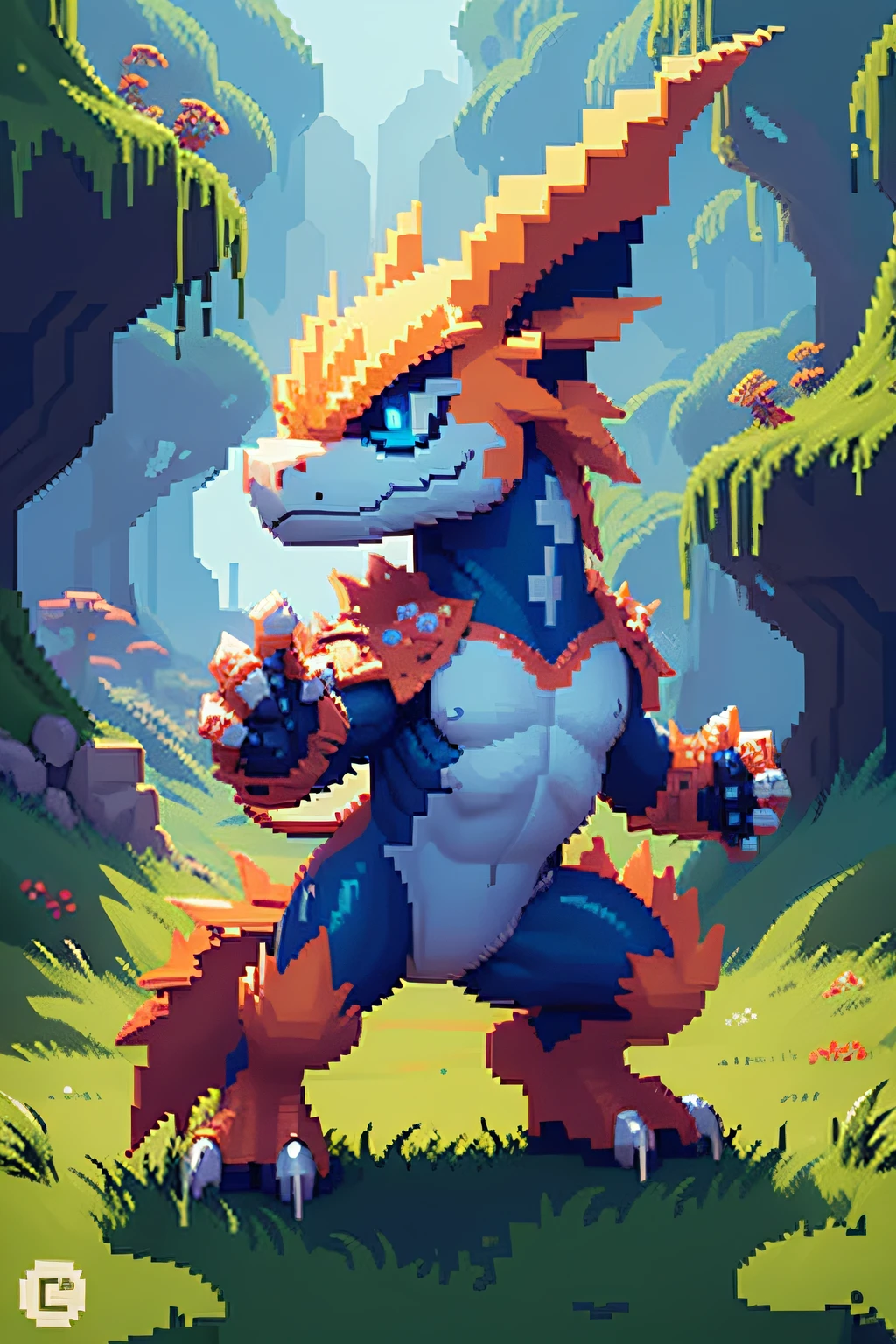 a closeup of a pixel-style image of a dragon, dragon pixel art, 1 0 0 0 x 1 0 0 0 pixel art, Pixel Art Sprite, sprite de videogame, pixel art de alta qualidade, pixel art retro digimon bitmap, para digimon vermelho e azul, pixels hein, Pixel art de 32 bits, Retro Art, pixel art 8 - bit, estilo pixel art