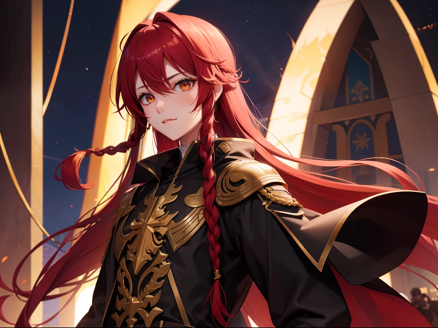 Cool Men。Sacrificial clothing。Golden Eyes。Red long braid。Christian