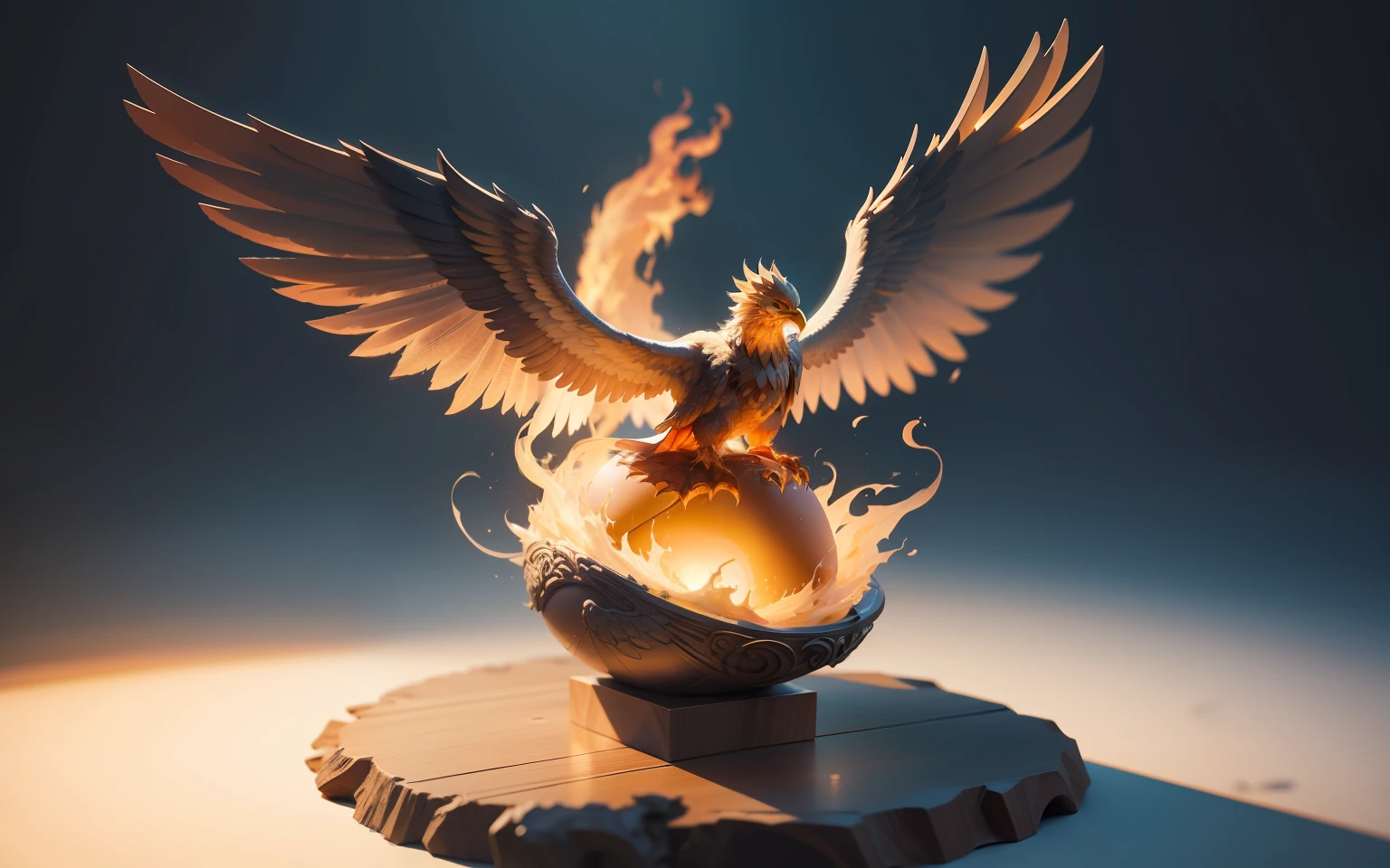 An egg，There is a phoenix on it，Three-dimensional sculpture，