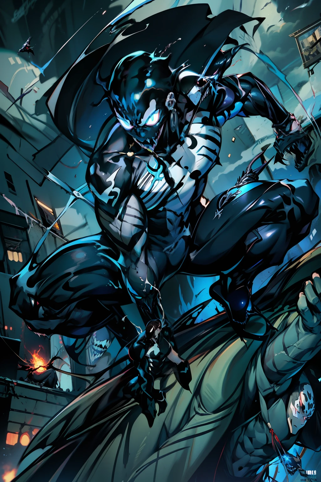 《the original god》Arataki Kazuto , male people, chest muscle, Sexy , Venom symbiote for your body, Black mucus of the body , into venom, venomize,Black bodysuit,(Cloak),Red cape,Abs,(Adult male)((Venom possession,venom symbiote)),over-Tortoise Man,Battle damage,((Masterpiece)), ((Best quality)), Ultra detailed,((illustration)), Dynamic Angle, Detailed light, (Delicate eyes), Floating, 1boy, Male focus, Head, Clothing, Yellow eyes, necklace, tattoo, (Forehead:0.8), (ahoge:0.8), jewelry, brunette color hair,apathy,Ray, chest muscle, Sexy , Venom symbiote for your body, Black mucus of the body , (into venom), Venom,frontage,Bust photo,White tight-fitting top,spiderman outfit,style of anime4 K, 4K anime wallpaper, Badass anime 8 K, 4 k comic wallpaper, young anime man, Anime boys, Anime wallpapers 4 k, Anime wallpaper 4K, High quality anime art style, Anime moe art style, Anime art wallpaper 8 K, Anime art wallpaper 4 K, RGB lighting,