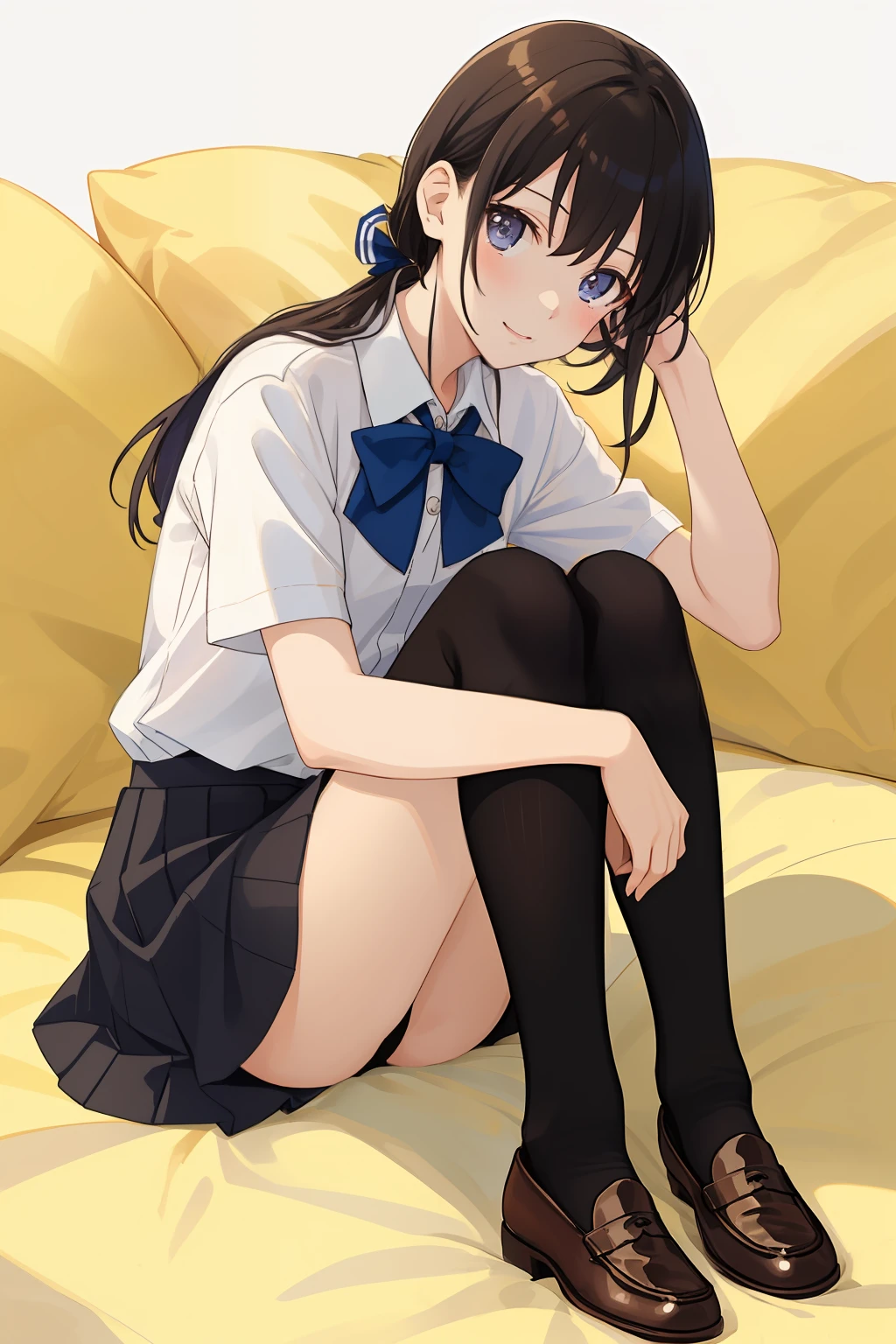 masutepiece, Best Quality, One girl, Solo,NOWAI, Very delicate eyes, Nice face, Summer, Summer uniform, (Black socks:1.4),Brown loafers, Sunshine,8K