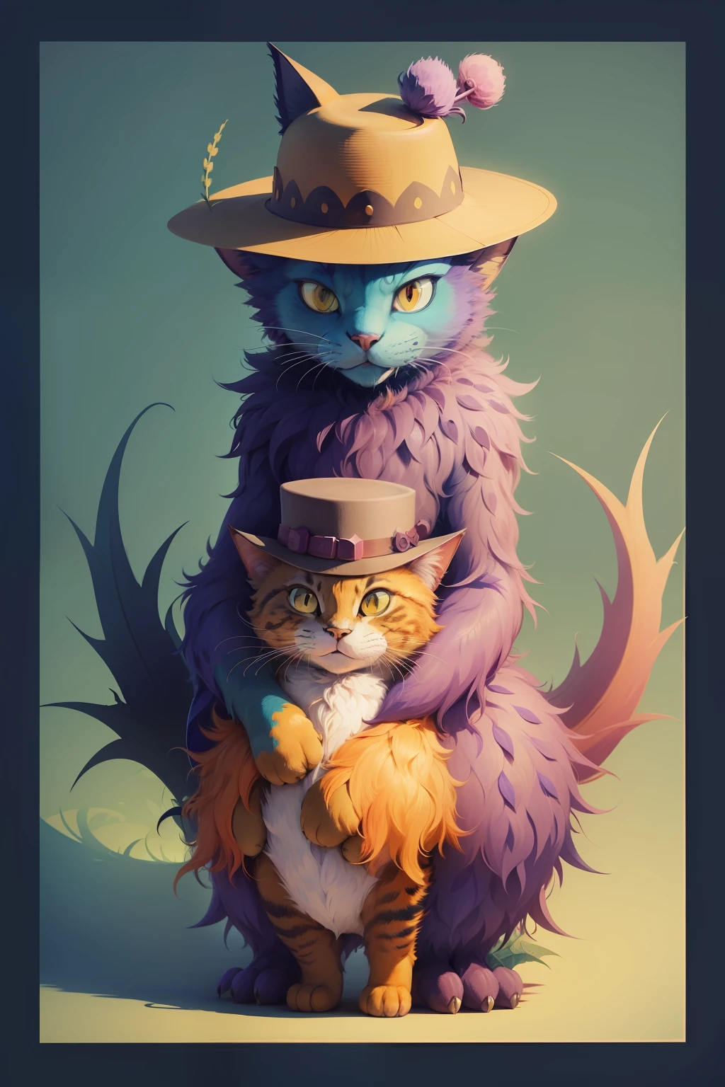 a cartoon drawing of a person with a hat and a cat, colorfull illustration, a humanoid thistle monster, colorful illustration, a beautiful artwork illustration