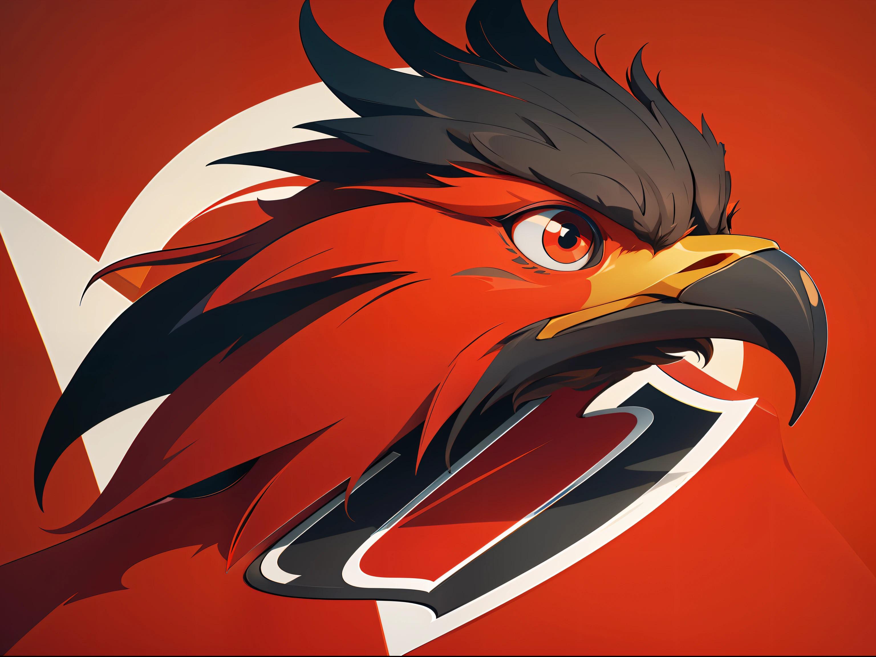 a logo close up of a red road runner head with a black beak, red bird, yellow beaks, leaked image, no gradients, gamer logo, nhl, nfl logo, logo without text, closeup photo, crimson themed, zoomed out very far, slightly pixelated, bird head, game logo