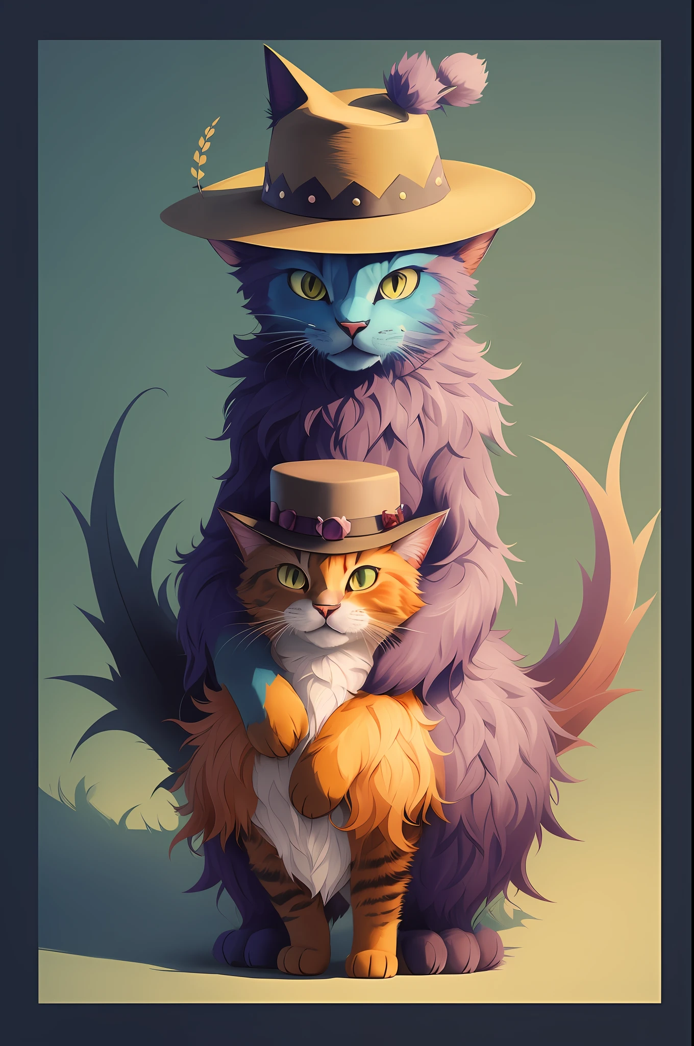 there is a cat with a hat and a cat with a hat on, furry art!!!, furry art, very very beautiful furry art, furry fantasy art, anthropomorphic furry art, furry digital art, furry character portrait, fursona furry art commission, jazza and rossdraws, cat furry, fursona art, detailed fanart, anthro cat