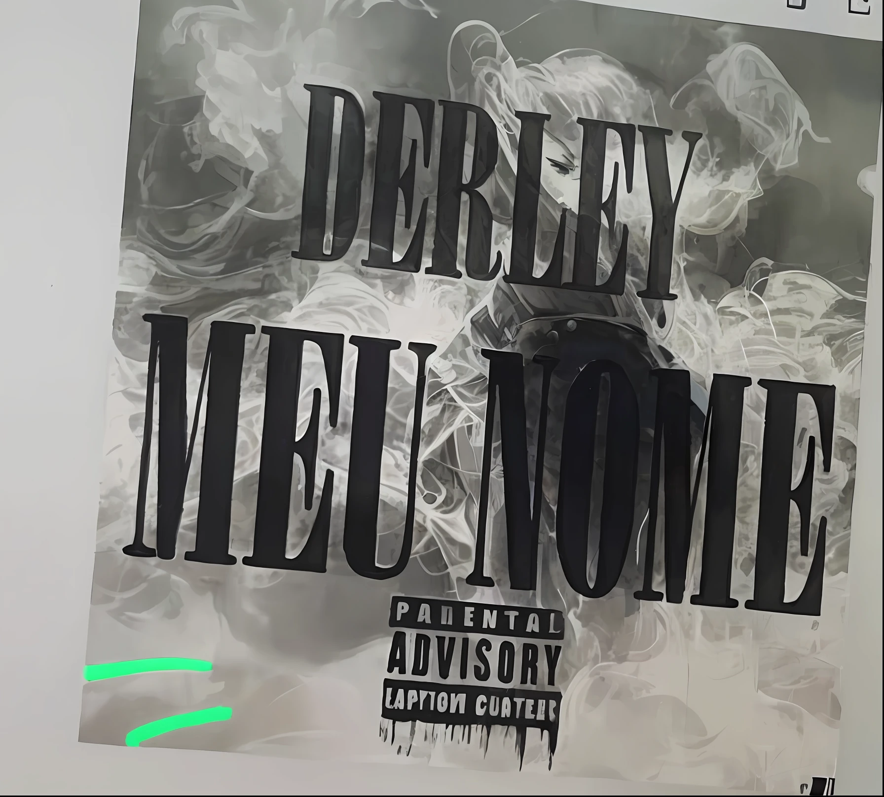 a closeup of a poster on a wall with smoke, new album cover, album cape!, detailed photo of an album cover, rap album cover, music album cover, rap album cover art, an album cover, album cape, Capa de um novo videogame, imagem vazada, arte detalhada da capa, new song, Hip Hop album cover, alternate album cover