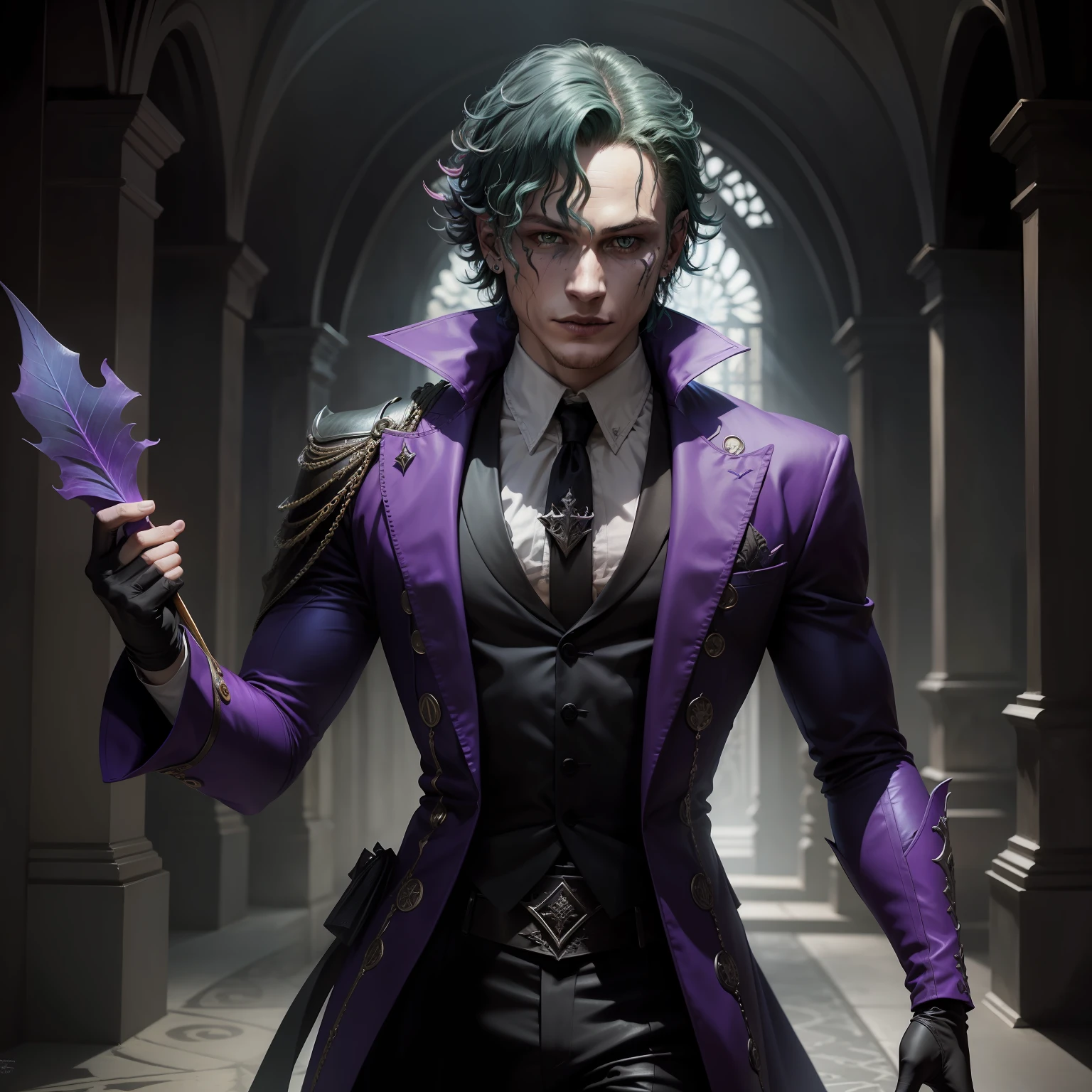 Coringa de Heath Ledger em um RPG de fantasia sombria, Escuro, fantasia, medieval, horror, colorido, 4k, ultrarrealista (HD 1.4), Coringa do filme Cavaleiro das Trevas