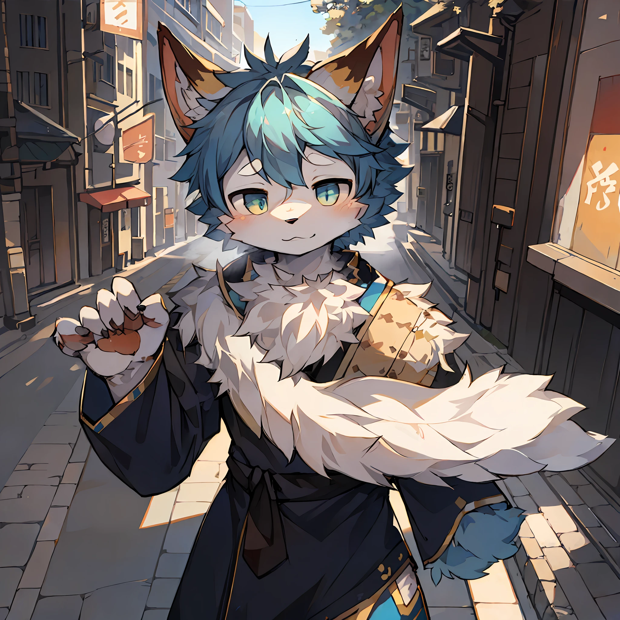 shaggy,furred,bodyfur,城市,the street,独奏,short- sleeved,BREAK BREAK BREAK,AOEU,AOEU,blue main color,Yellow secondary color,White accents
