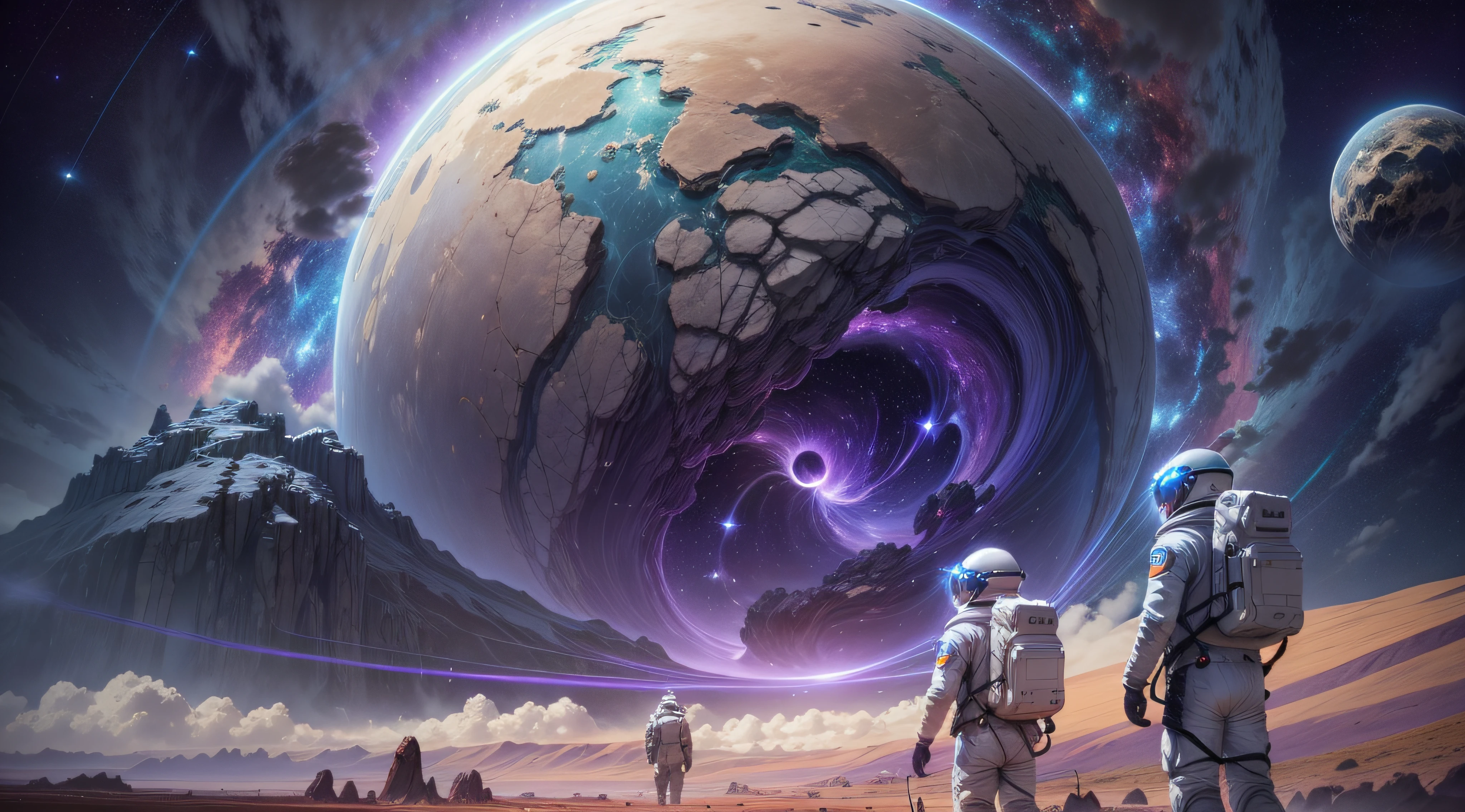 Step into a world of wonder with this (masterpiece, high-resolution:1.2) illustration that depicts a group of intrepid astronauts exploring a (mystical alien planet:1.1). The astronauts, clad in their (sleek silver spacesuits:1.2), traverse the unfamiliar terrain, their (helmets adorned with built-in lights:1.1) to guide their way.


The planet itself is a breathtaking sight, with (towering rock formations:1.2) and (lush vegetation:1.1) that seems to pulsate with an otherworldly energy. The sky above is a celestial masterpiece, bathed in (vibrant hues of purple and blue:1.1), dotted with (glittering stars:1.2) and a (glimmering nebula:1.1) that stretches across the horizon.


The artist has paid meticulous attention to detail, capturing the subtle reflections on the astronauts' visors as they marvel at the wonders before them. The lighting in the scene is (soft and warm:1.2), casting gentle shadows that add depth and realism to the composition.


This artwork invites viewers to join the astronauts on their extraordinary journey, igniting a sense of curiosity and awe as we explore the vastness of the cosmos and encounter the mysteries of distant worlds.