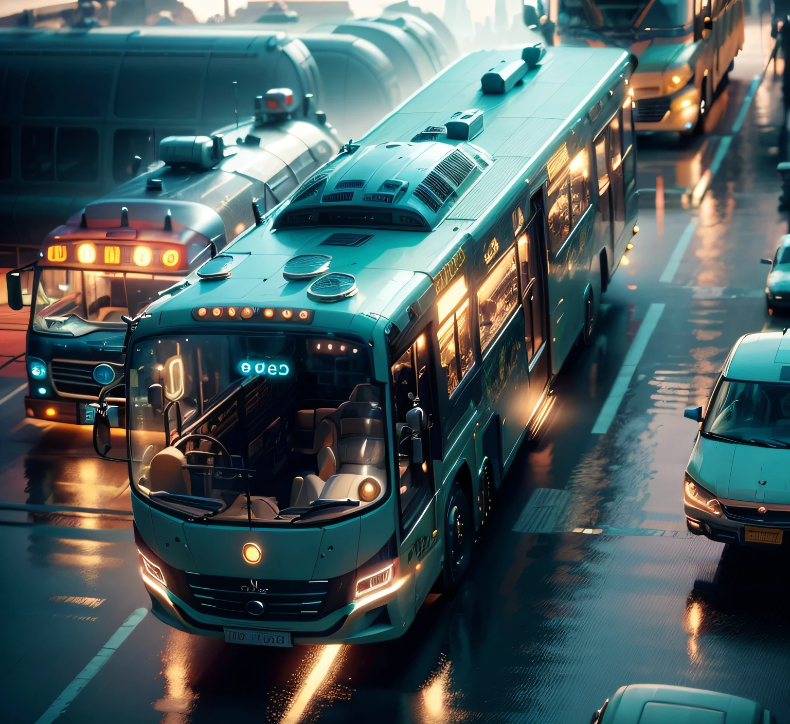 futuristic bus, brancos de fundo, Corpo Steampunk, detalhes intrincados, Magnificent, cinemactic, high resolution, 4k,