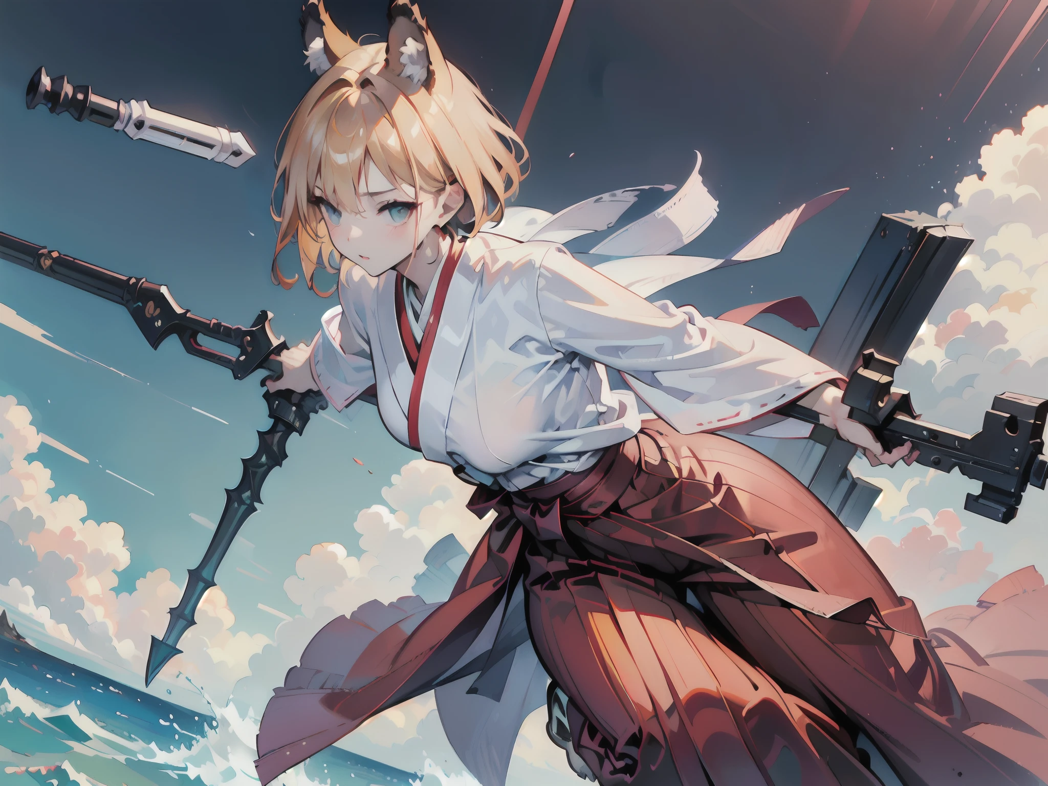 (Photorealsitic:1.4), full body Esbian, (Dynamic Angle:1.6), (Giant Demon),(One girl fighting), ((独奏:1.4)), (beautifully detailed eyes), (beautiful and detailed face), Perfect female body, (neat figure:1.2), Slender waist, (18year old),Very big eyes, watery lips, (Sober haori hakama:1.4),(Red haori and black gauntlet),(Slash in dual-wielding style:1.4),(top-quality), (ultra-detailliert), (masuter piece), (hight resolution), (Original), (the Extremely Detailed CG Unity 8K Wallpapers), Character Design, Game CG, Detailed Manga Illustration, Realistic head-to-body size ratio:1.2