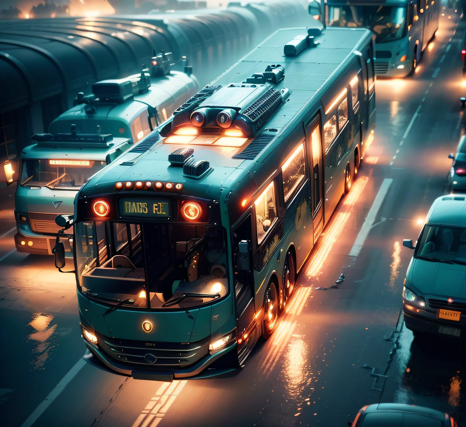 futuristic bus, brancos de fundo, Corpo Steampunk, detalhes intrincados, Magnificent, cinemactic, high resolution, 4k,