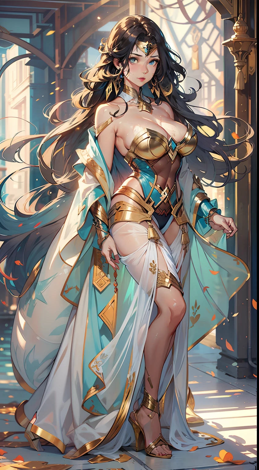 beautiful lady, Alphonse Mucha's style, light reflections, voluminetric lighting,sexy big breasts exposed,1female,aged 40,Huge breasts,Pornographic exposure, 独奏,(Background with:space), She has long flowing hair, standing on your feet,Sweat profusely,drenched all over the body,,blue color eyes,frontage,Blue straight hair, curlies,classicism,Wonder Woman three-point uniform(((tmasterpiece),(Very detailed CG unity 8K wallpaper),best qualtiy,cinmatic lighting,detailed back ground,beatiful detailed eyes,Bright pupils,(Very fine and beautiful),(Beautiful and detailed eye description),ultra - detailed,tmasterpiece,)),facing at camera,A high resolution,ultra - detailed),熟妇,mature,revealing breasts,facing at camera,Flushed complexion,Orgasmic face,Pornographic exposure,Protruding underparts,Camel toes,with no underpants,legs are open,frontage,Beautiful and sexy full-body photo,((独奏)),At the pier,high-heels,Craving sexual,