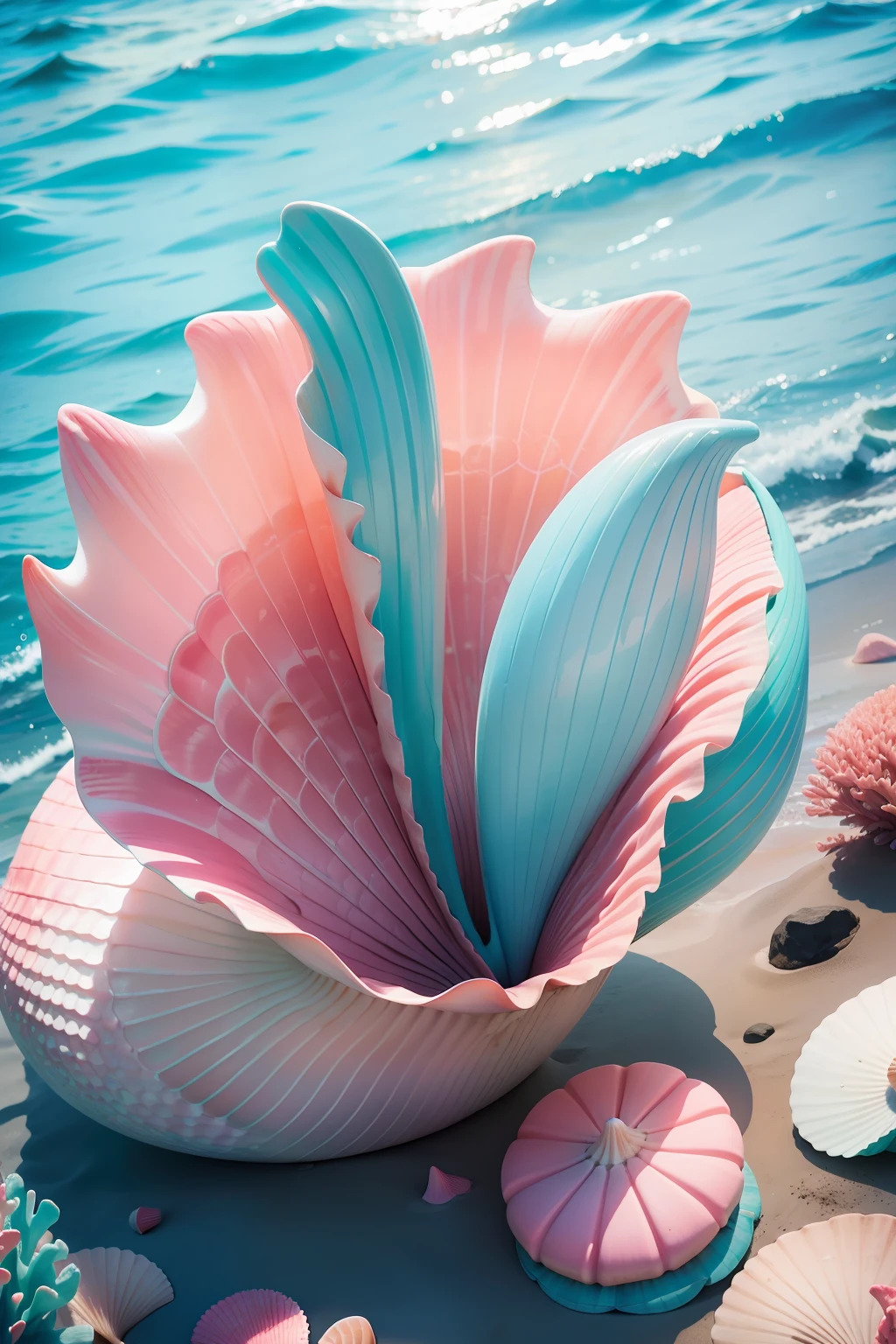 mermaid shells corals pink and turquoise colorful fun party at sea fish shells dolphins