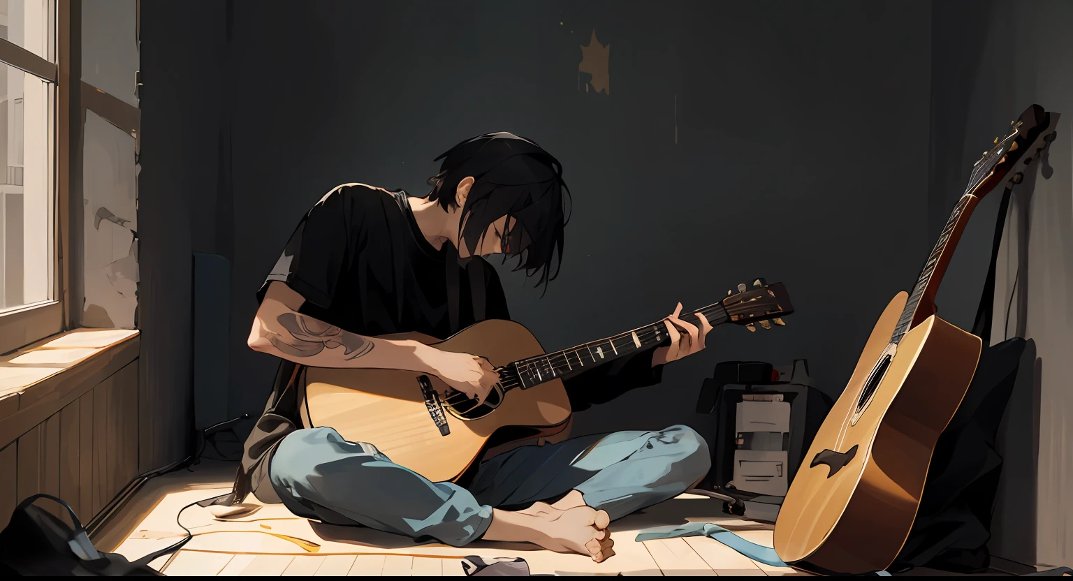 there is a man sitting on the floor playing a guitar, playing the guitar, playing the guitar, playing a guitar, Man playing guitar, tocando guitarra, O guitarrista, guitarrista, musician, the girl plays the guitar, cantor e compositor, solo de guitarra, cantor - compositor, is playing a lute, alessio albi, holding a guitar, tocando guitarra no palco