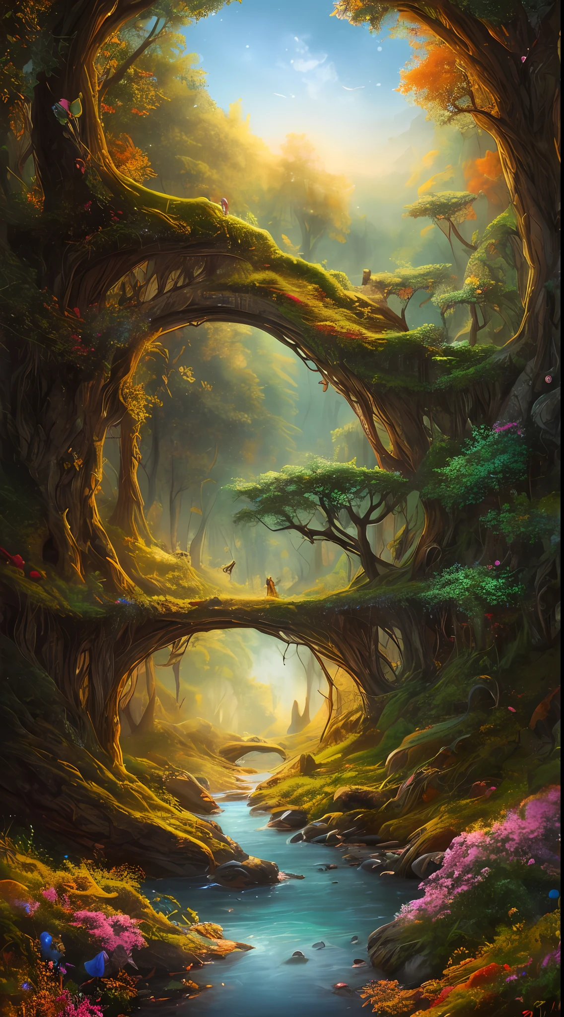 Masterpiece, top quality, high quality, highly detailed CG creates enchanting and dreamy scenes of fantastic forests with towering trees, hidden fairy valleys, a sense of mystery and enchantment, artstation, digital illustration, complex, trending, pastel colors, oil paintings, award-winning photos, bokeh, depth of field, HDR, bloom, chromatic aberration, Photorealistic, highly detailed, trending in art stations, trending in CGsociety, complex, high detail, dramatic, art by mid-journey