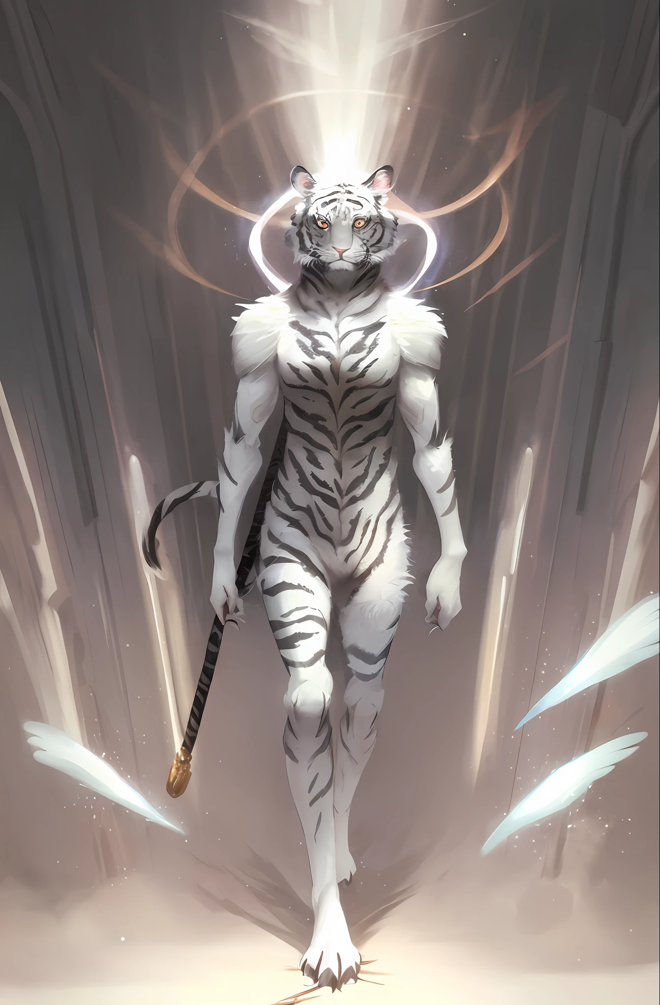 holy tiger, white light. walking, animal