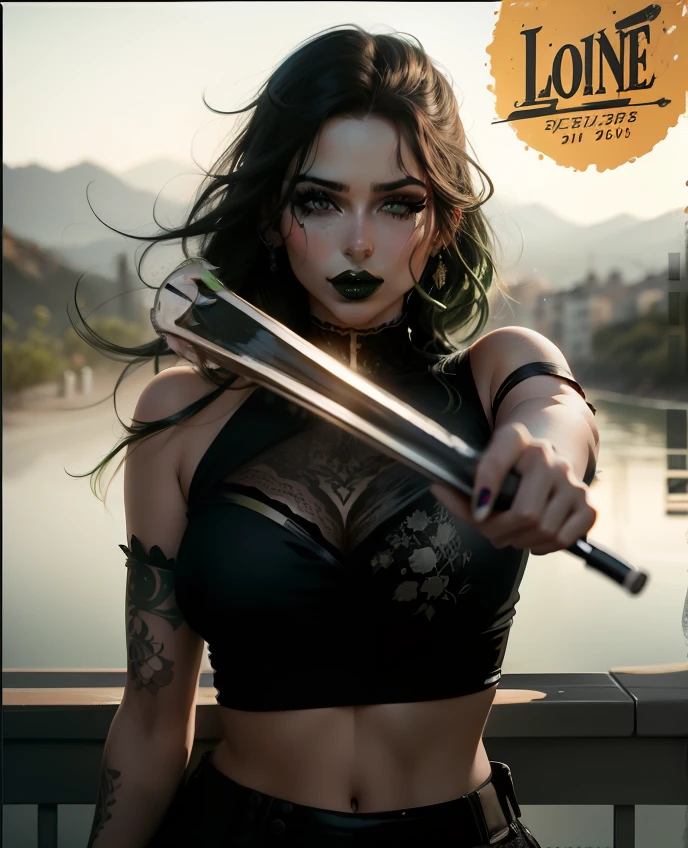Olhos verdes detalhados, Detailed black lips, Sensual expression