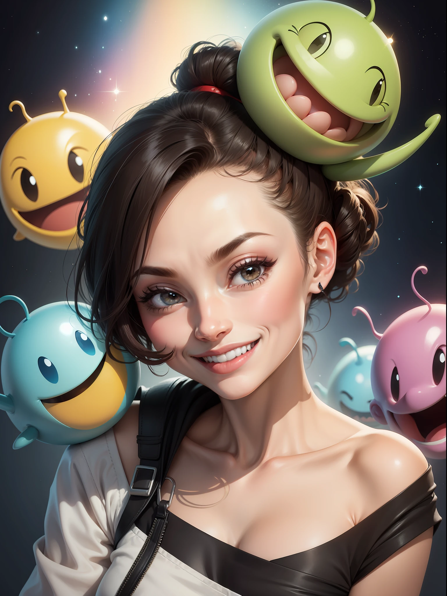 funny face caricature smiling style emoji profile picture looking alien