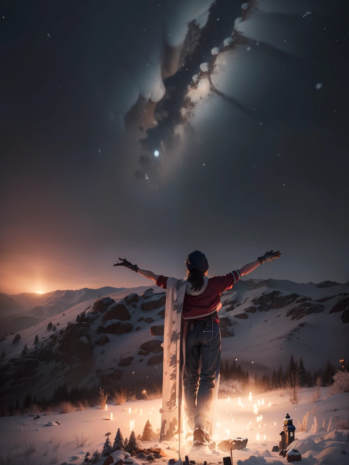 change this photo in snow night background 8k