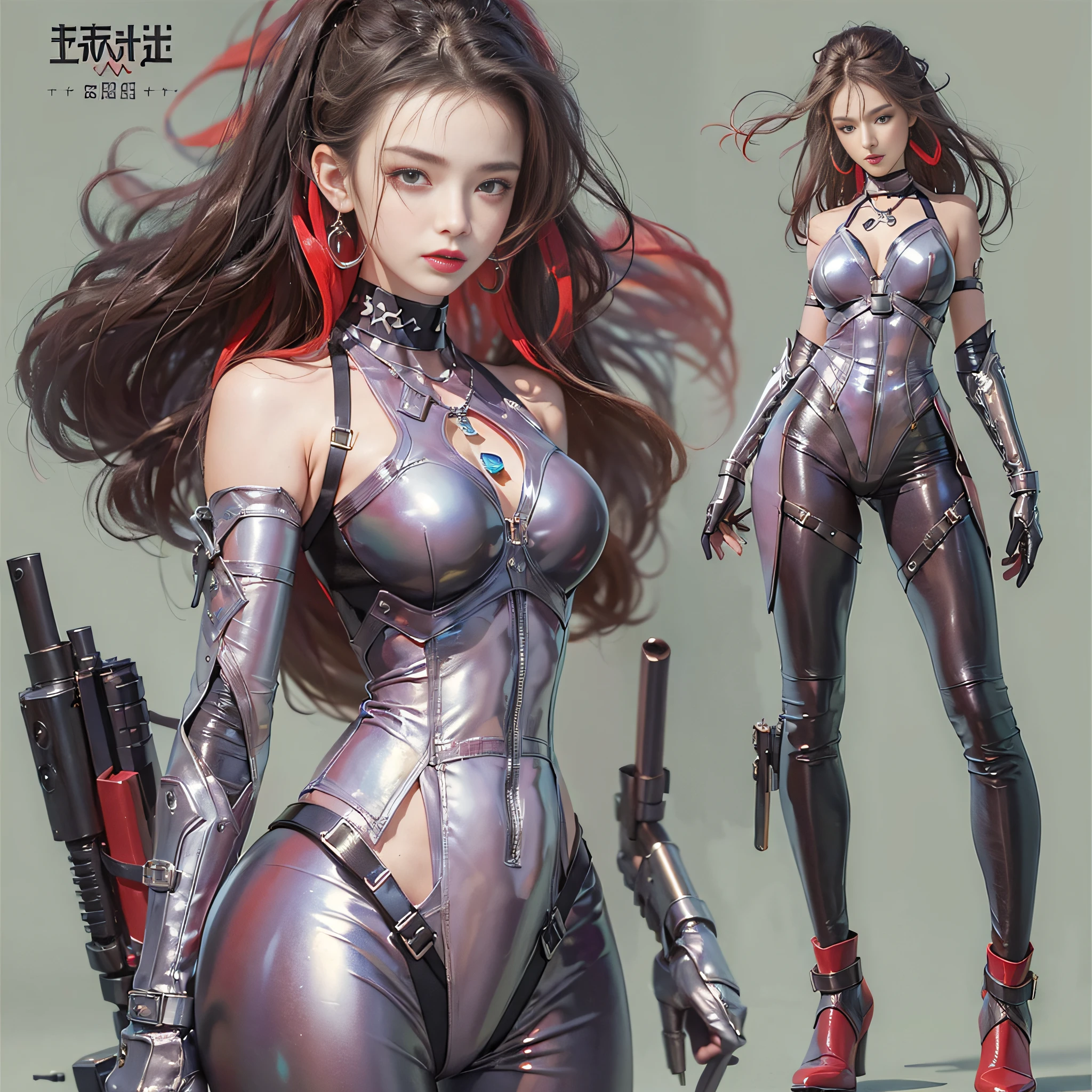 ((masterpiece:1.4)、(top-quality:1.4)、(reallistic:1.7))、Otherworldly mercenaries、Beautiful Beautiful Girl Mercenary、Super beauty、Sexy Daughter、1girl in、Uniforms suitable for combat、latex shiny、Latex bodysuit、age19、Super Ultra Ultra Bikini、Looking Back Beauty、Outstanding style、Slender Abs、Anatomically correct limbs、Anatomically correct body structure、Realistic standard body shape、beauty legs、Beautiful ass、A detailed eye、beautidful eyes、Raw photo、red-lips、Red boots、a choker、a necklace、耳Nipple Ring、The world of otherworldly mythology
