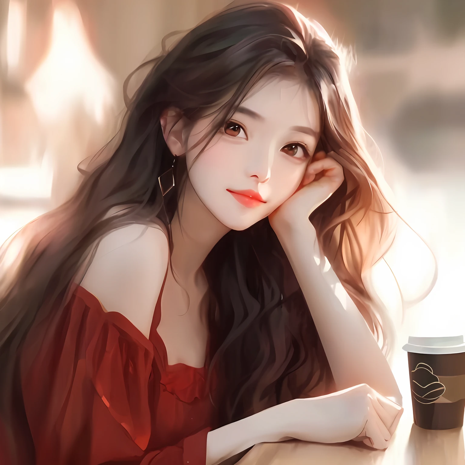a close up of a woman with long hair and a red dress, Realistic cute girl painting, adorable digital art, Beautiful digital illustration, Cute detailed digital art, cute portrait, Chinese girl, a beautiful anime portrait, lovely digital painting, Beautiful character painting, Kawaii realistic portrait, Beautiful digital artwork, beautiful digital art, high quality portrait, digital art picture, Very beautiful girl