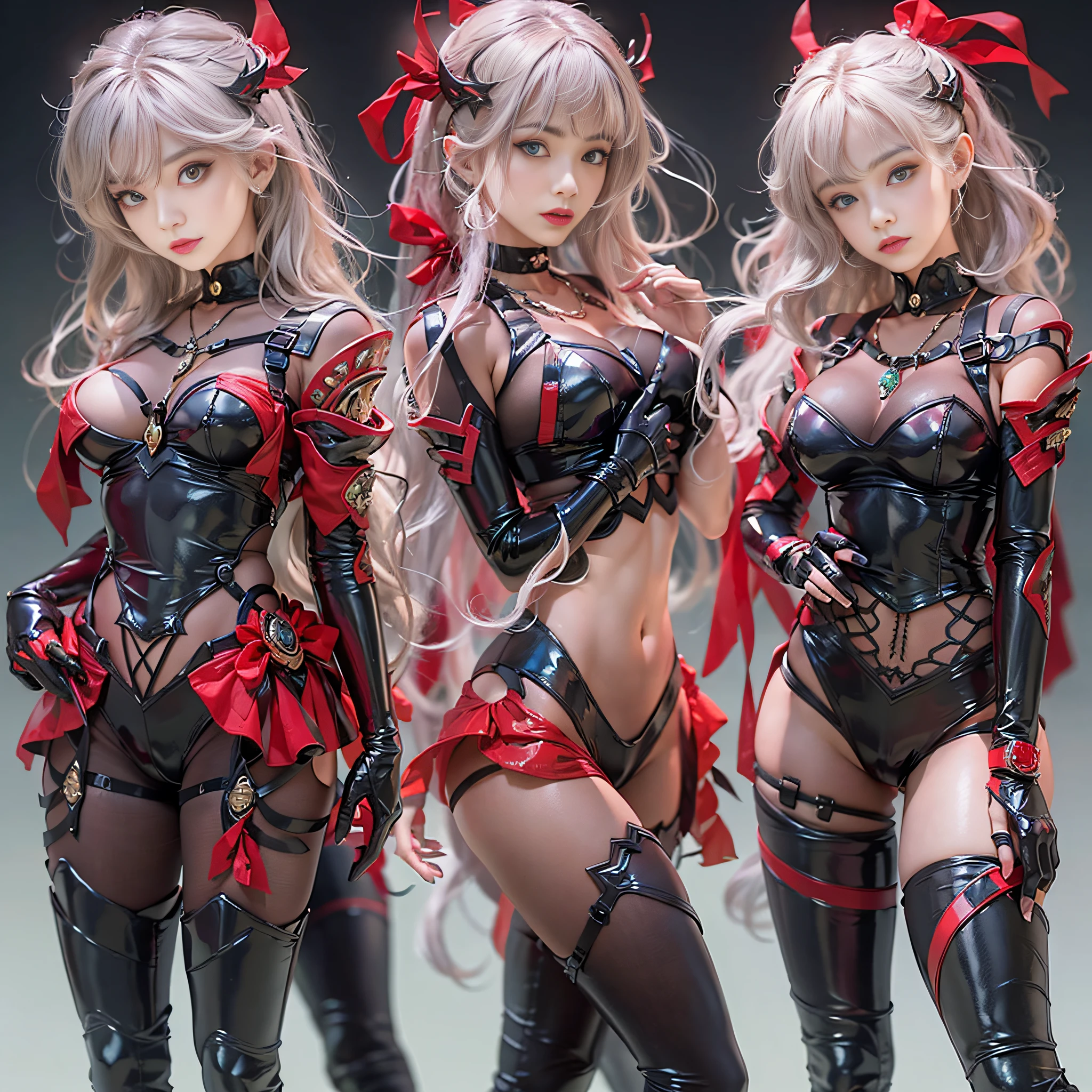 ((masterpiece:1.4)、(top-quality:1.4)、(reallistic:1.7))、Otherworldly mercenaries、Beautiful Beautiful Girl Mercenary、Super beauty、Sexy Daughter、1girl in、Uniforms suitable for combat、latex shiny、Latex bodysuit、age19、Super Ultra Ultra Bikini、Looking Back Beauty、Outstanding style、Slender Abs、Anatomically correct limbs、Anatomically correct body structure、Realistic standard body shape、beauty legs、Beautiful ass、A detailed eye、beautidful eyes、Raw photo、red-lips、Red boots、a choker、a necklace、耳Nipple Ring、The world of otherworldly mythology
