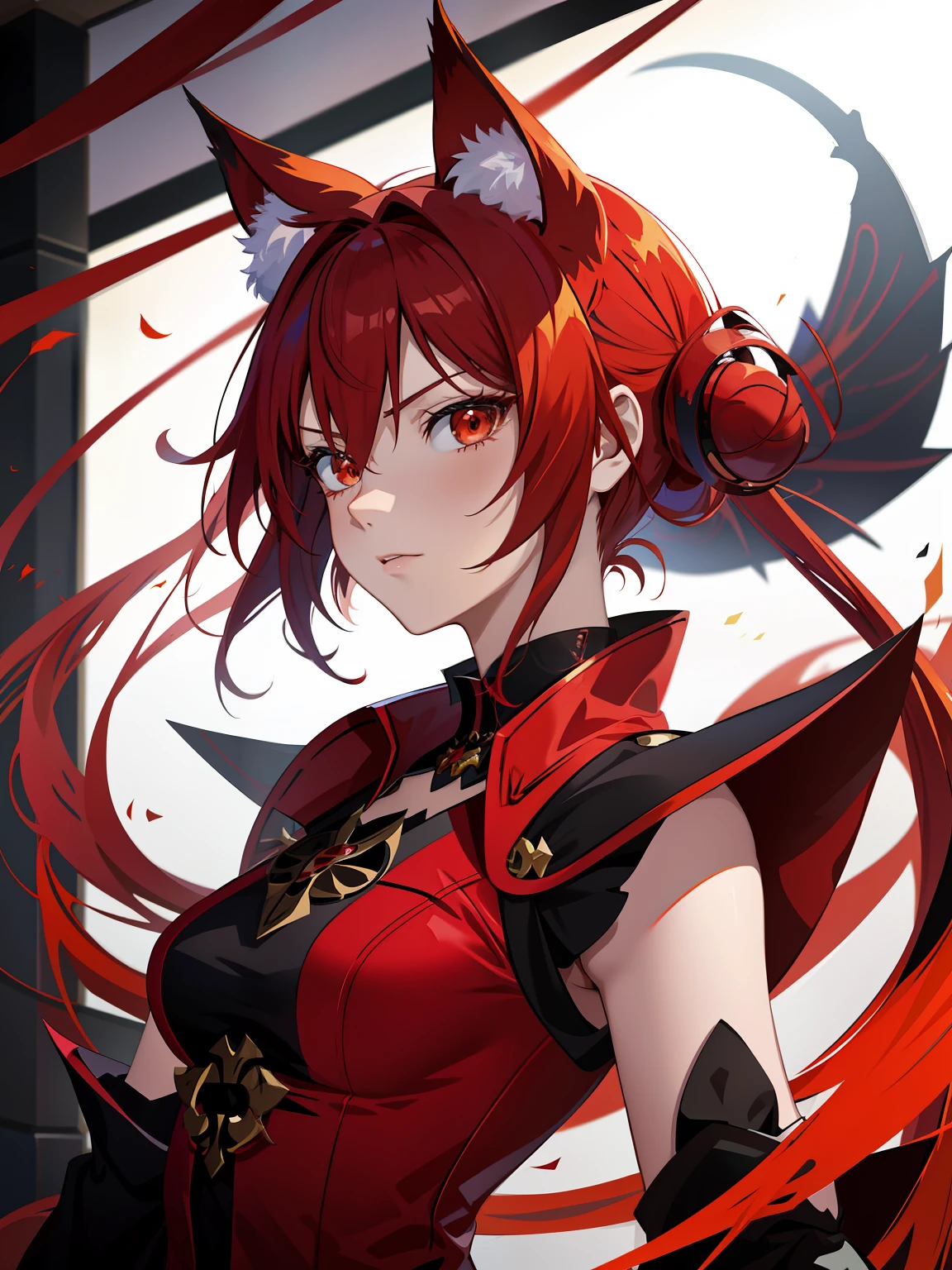 Anime girl with red hair and horns in a red dress, demon anime girl, mika kurai demon, Badass anime 8 K, Ayaka Genshin impact, Also, From Arknights, anime girl with cat ears, trending on artstation pixiv, rias gremory, Keqing from Genshin Impact, fox nobushi, beautiful anime catgirl, drak